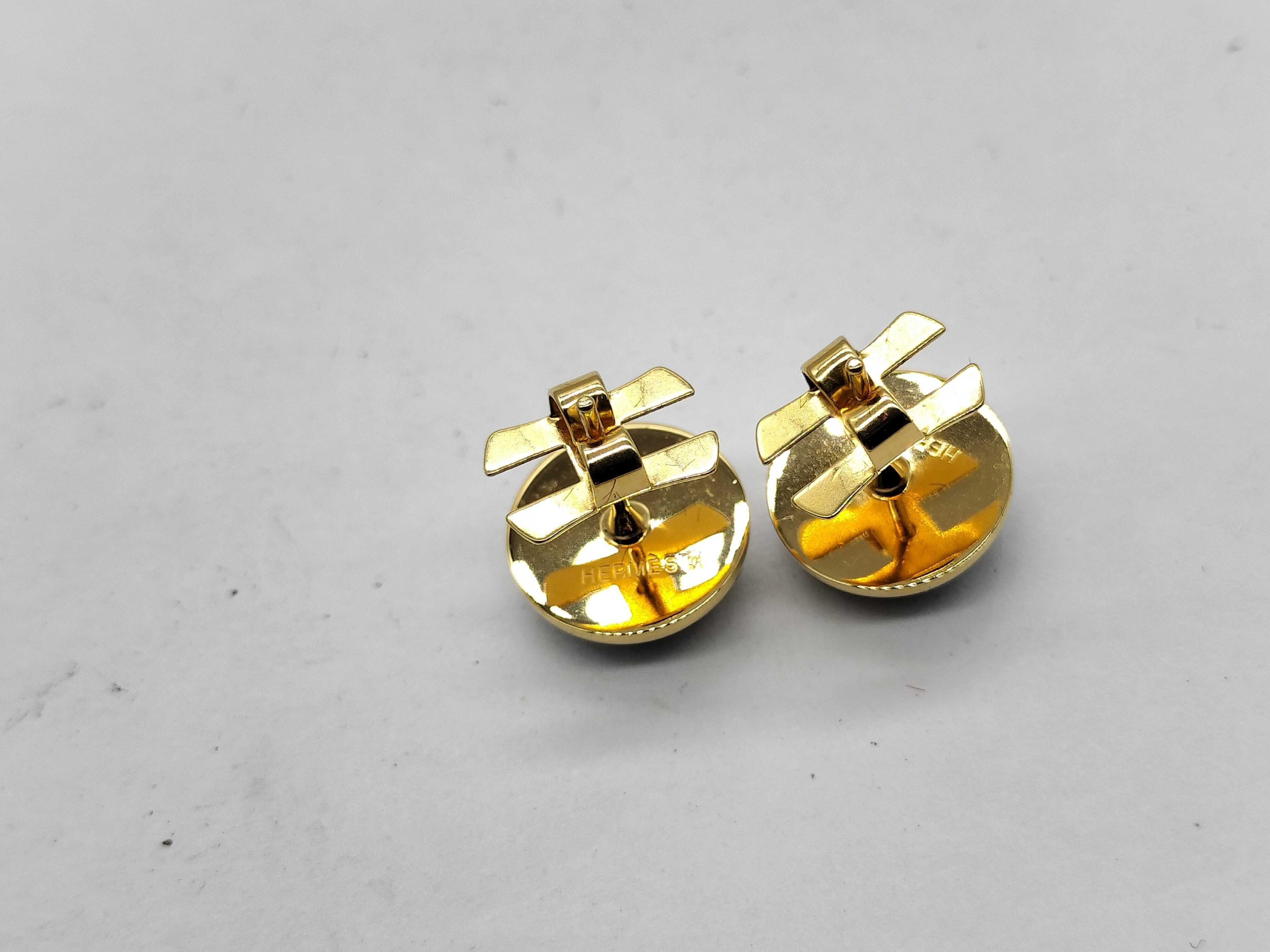 A Pair of Hermes Gold-Toned and Purple Cabochon Stud Earrings with Box