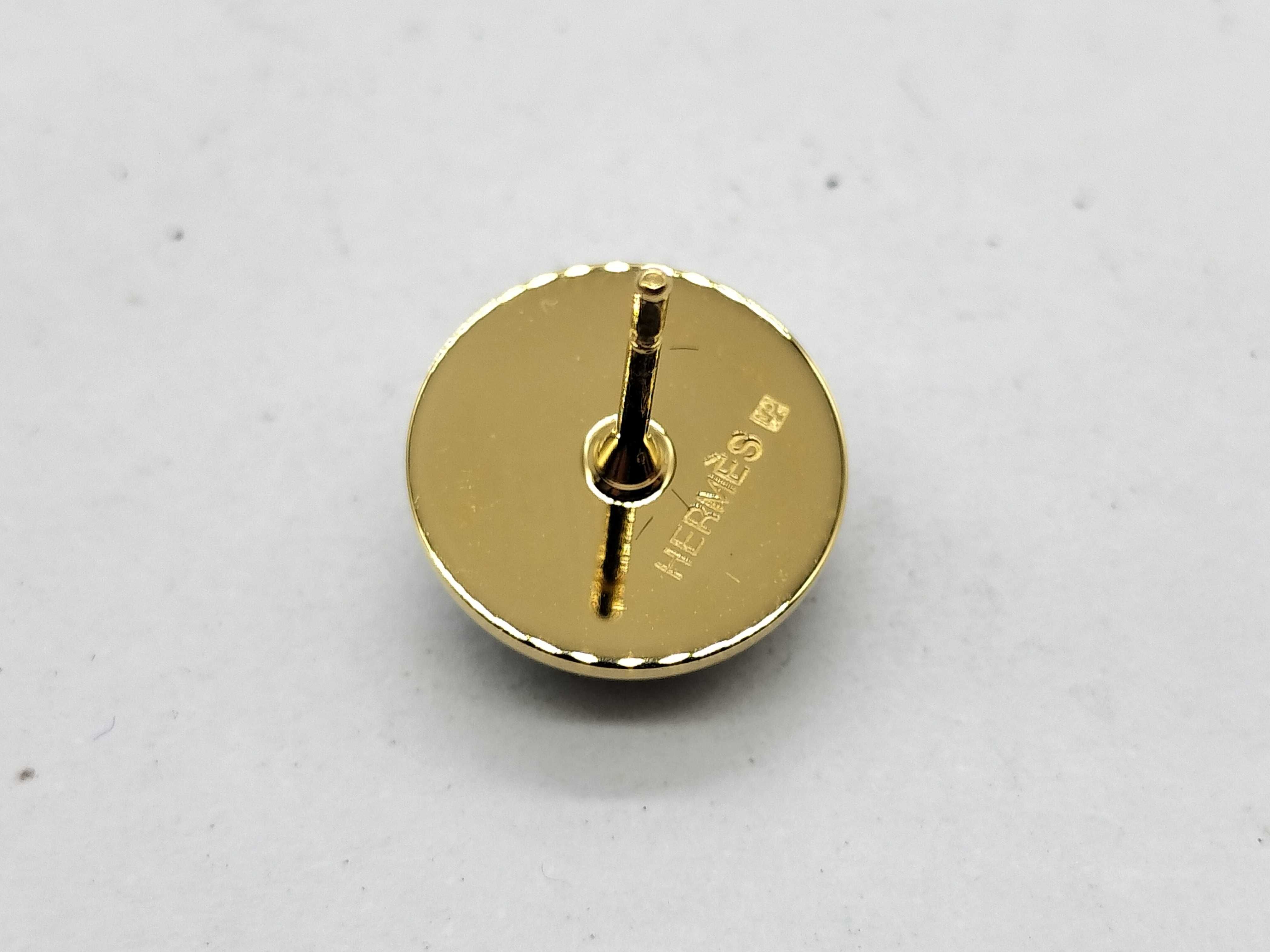 A Pair of Hermes Gold-Toned and Purple Cabochon Stud Earrings with Box