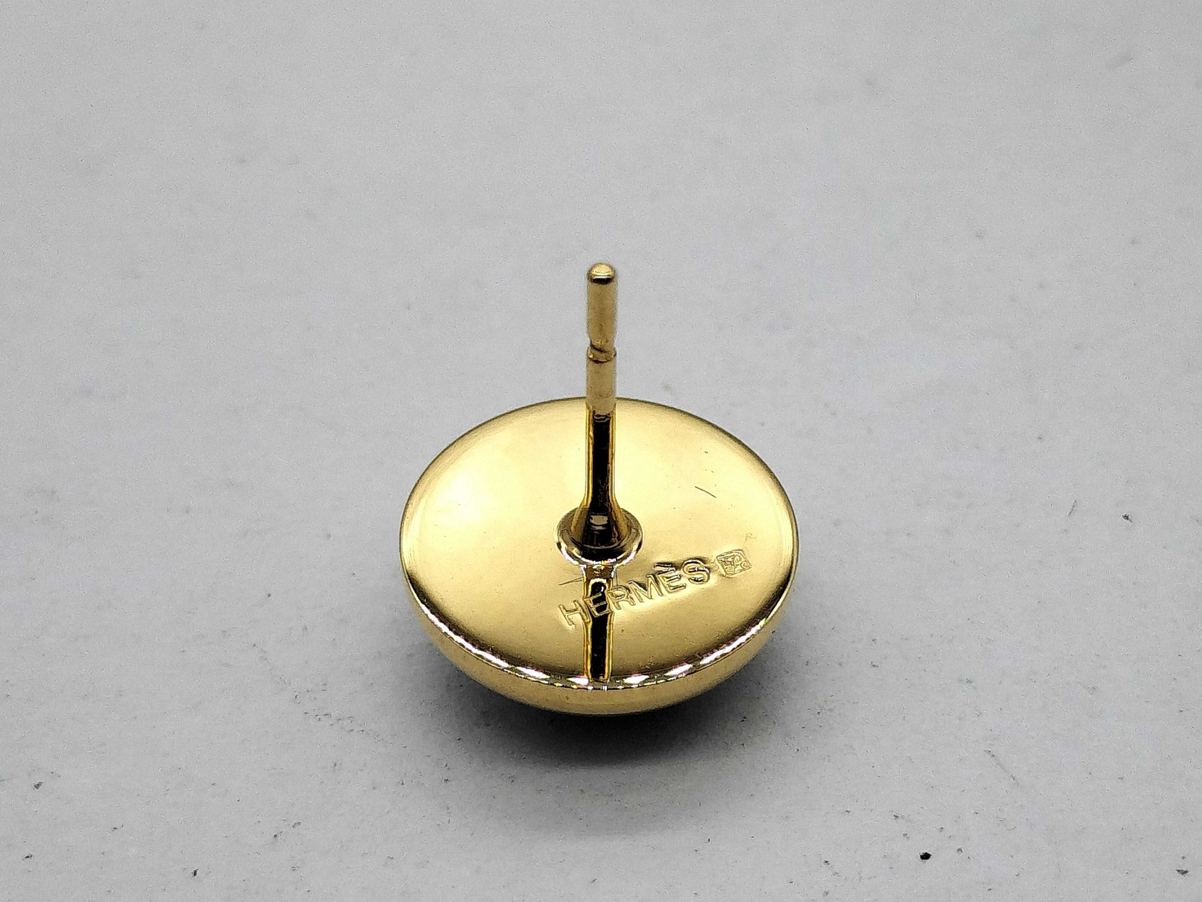 A Pair of Hermes Gold-Toned and Purple Cabochon Stud Earrings with Box