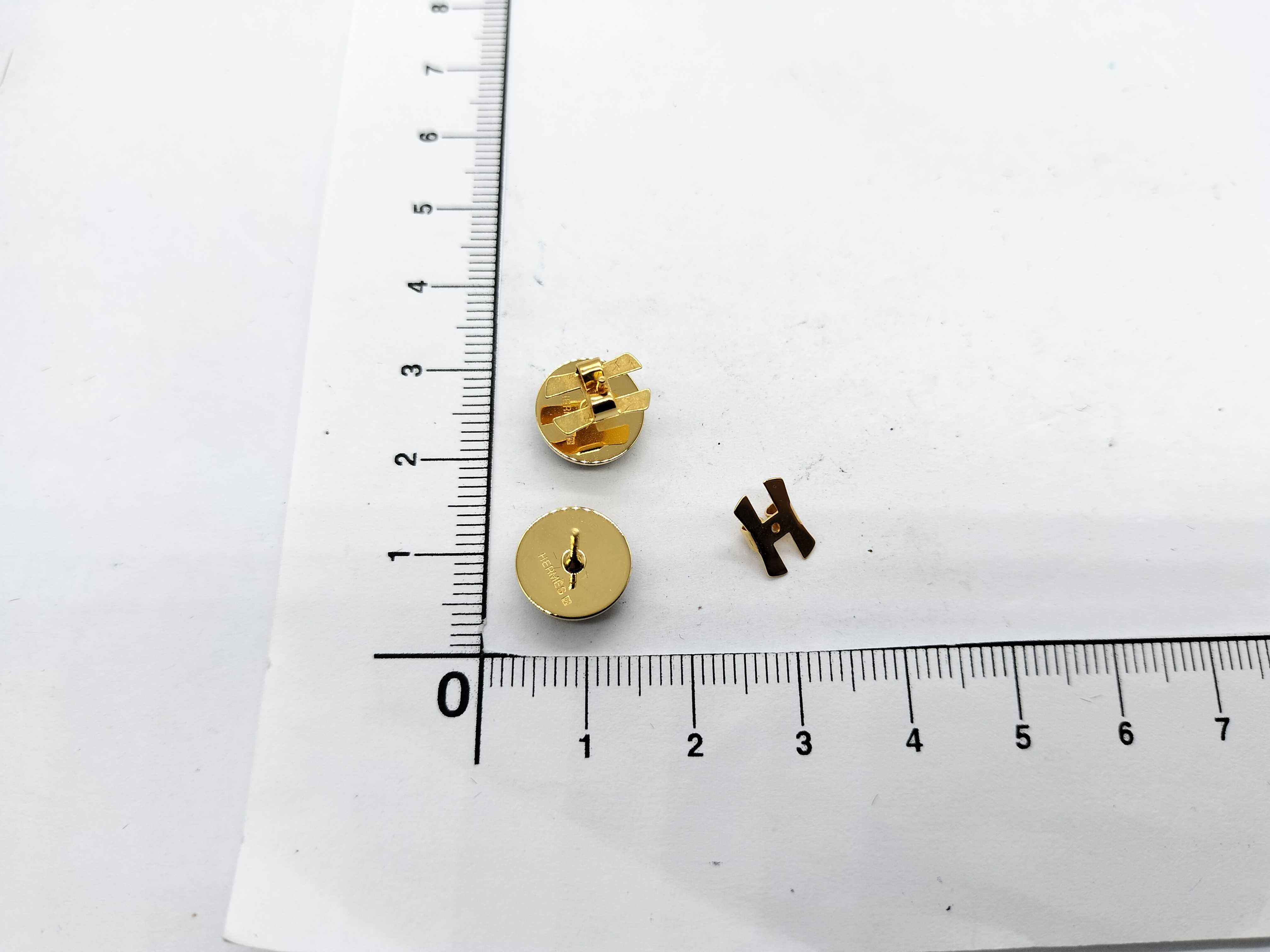 A Pair of Hermes Gold-Toned and Purple Cabochon Stud Earrings with Box