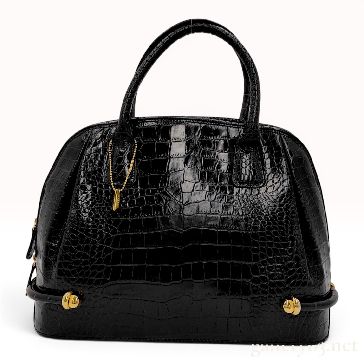 Bally Vintage Black Crocodile-Embossed Leather Top-Handle Handbag