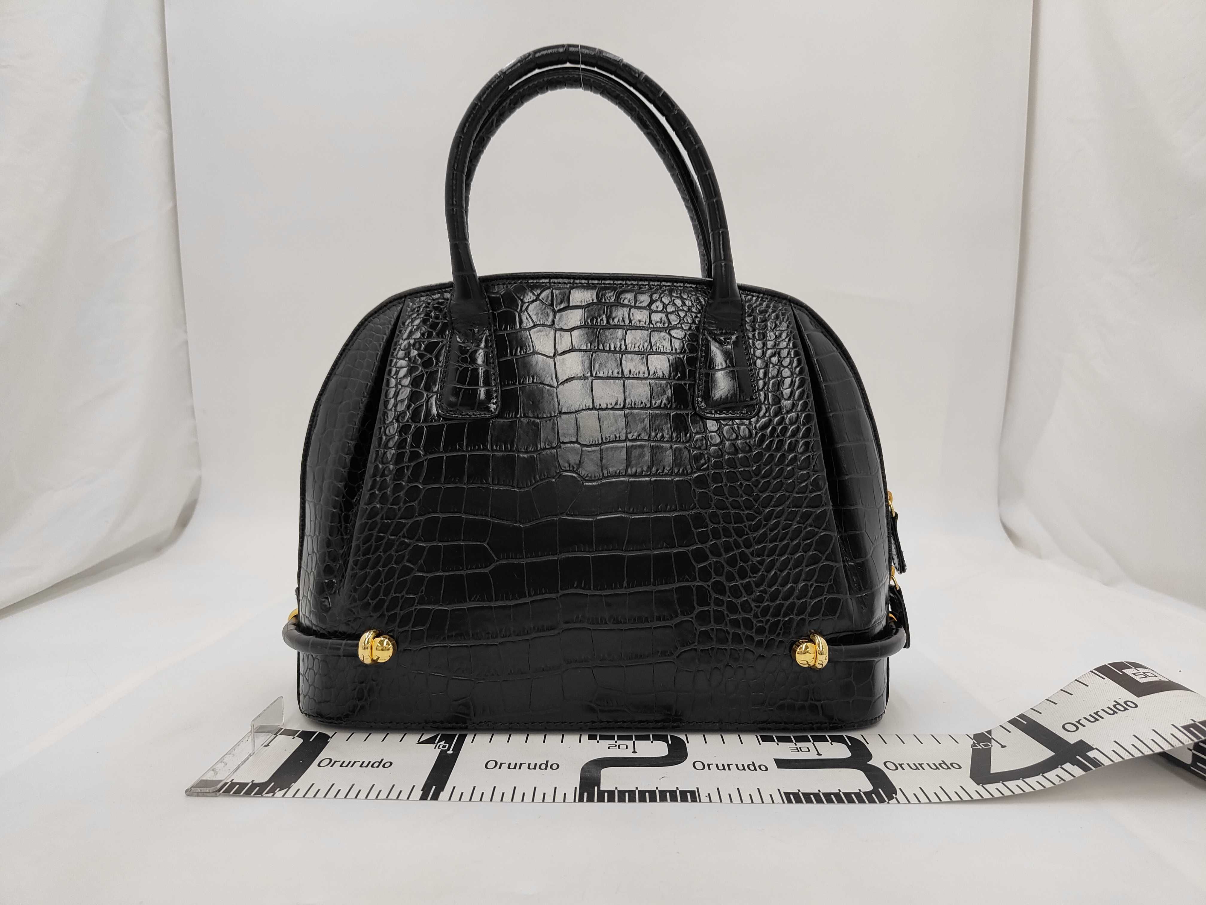 Bally Vintage Black Crocodile-Embossed Leather Top-Handle Handbag