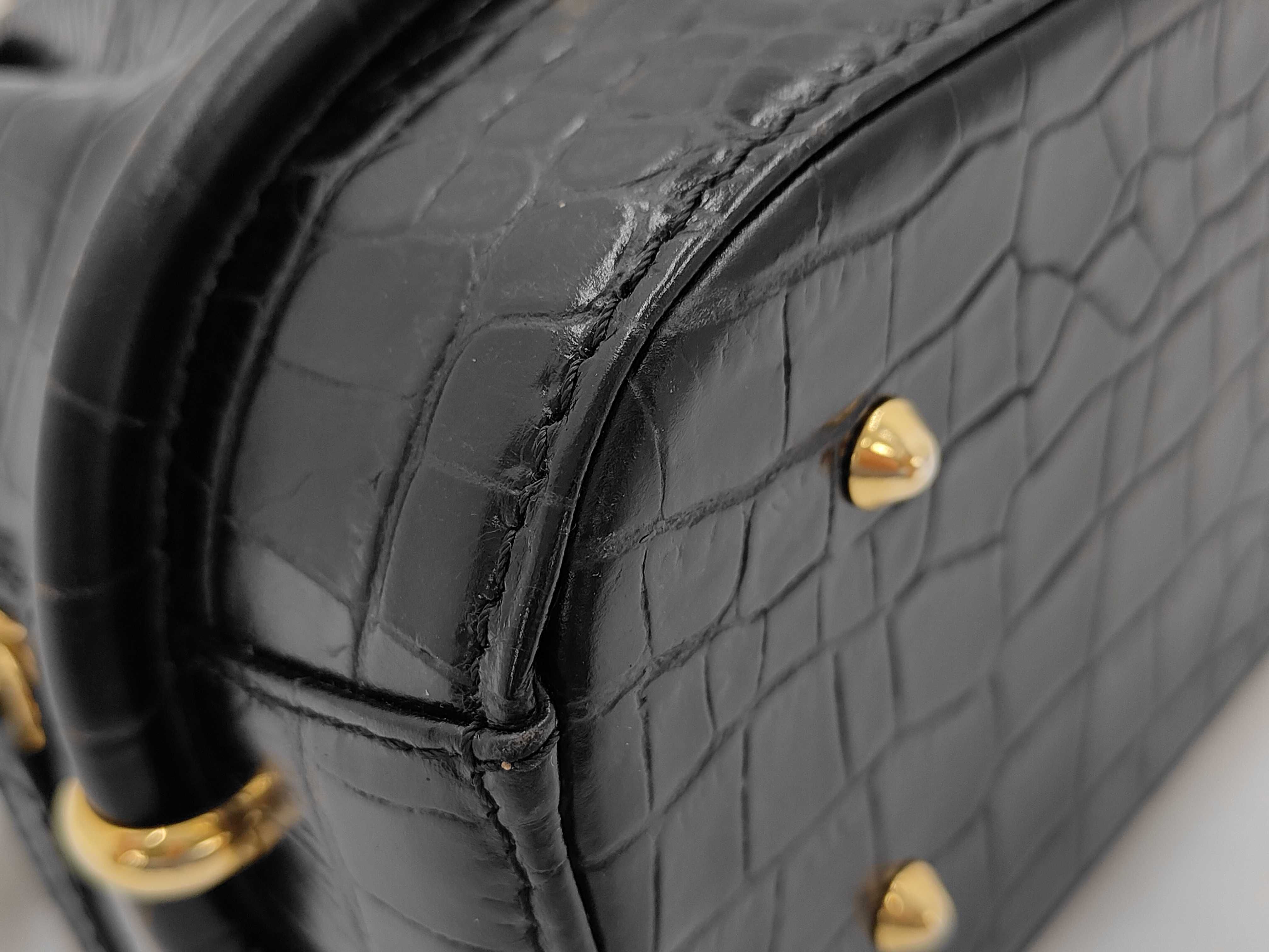Bally Vintage Black Crocodile-Embossed Leather Top-Handle Handbag