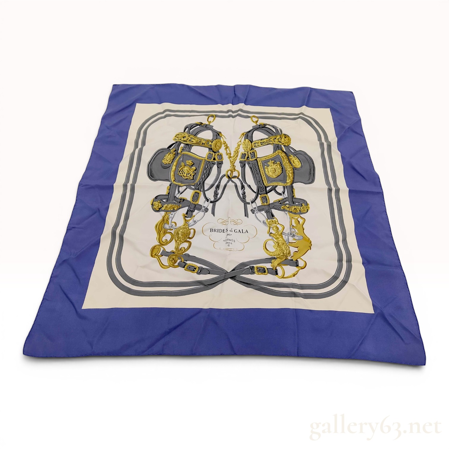 Hermes Brides de Gala Silk Scarf in Royal Blue and Ivory