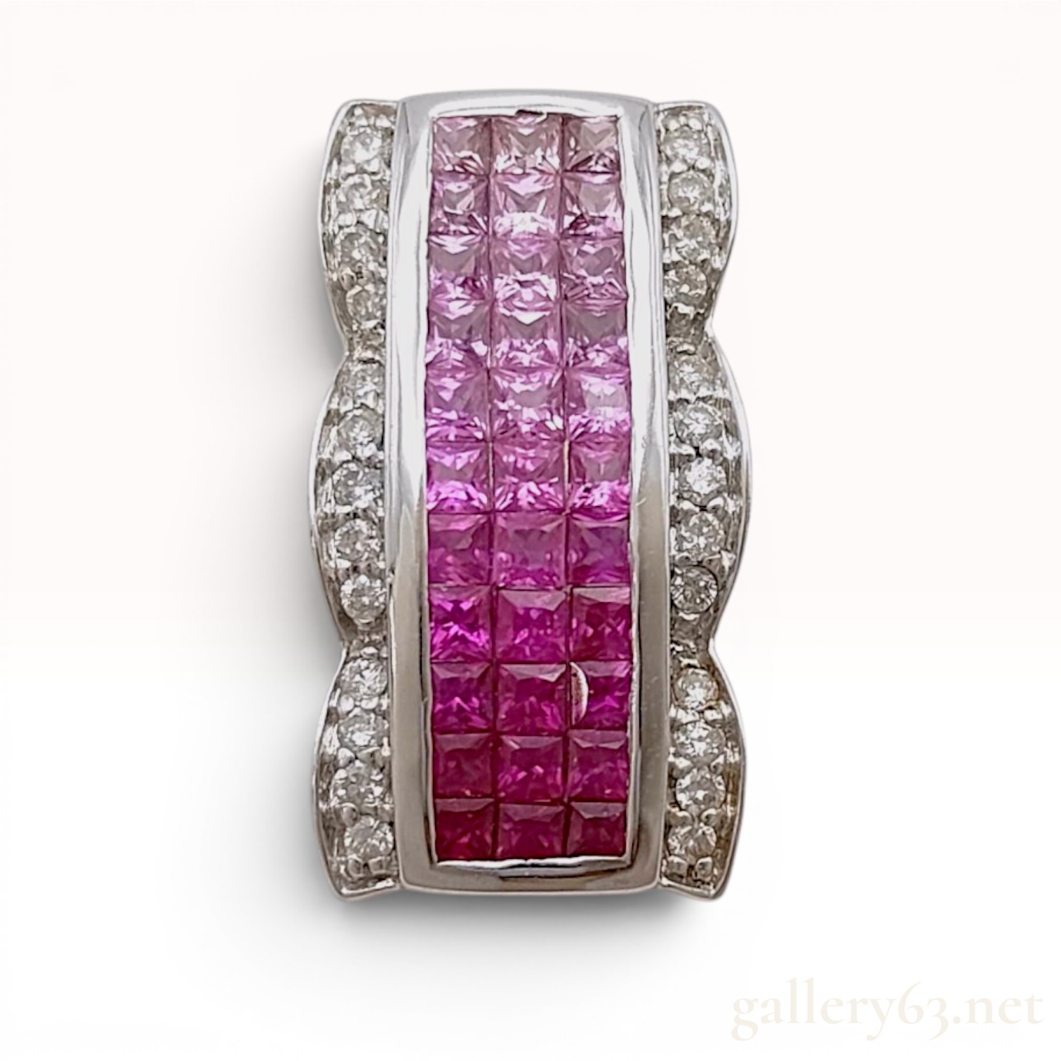 18K White Gold Ruby, Pink Sapphire, and Diamond Pendant
