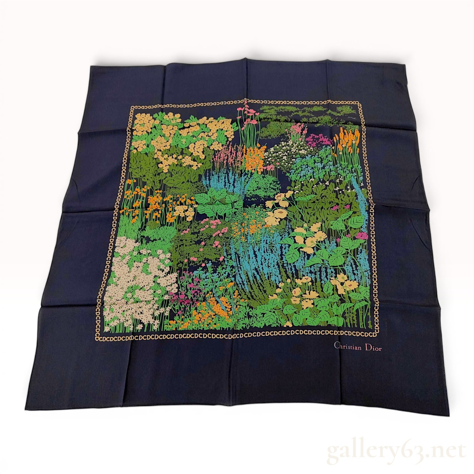 Christian Dior Floral Garden Silk Scarf with Monogram Border