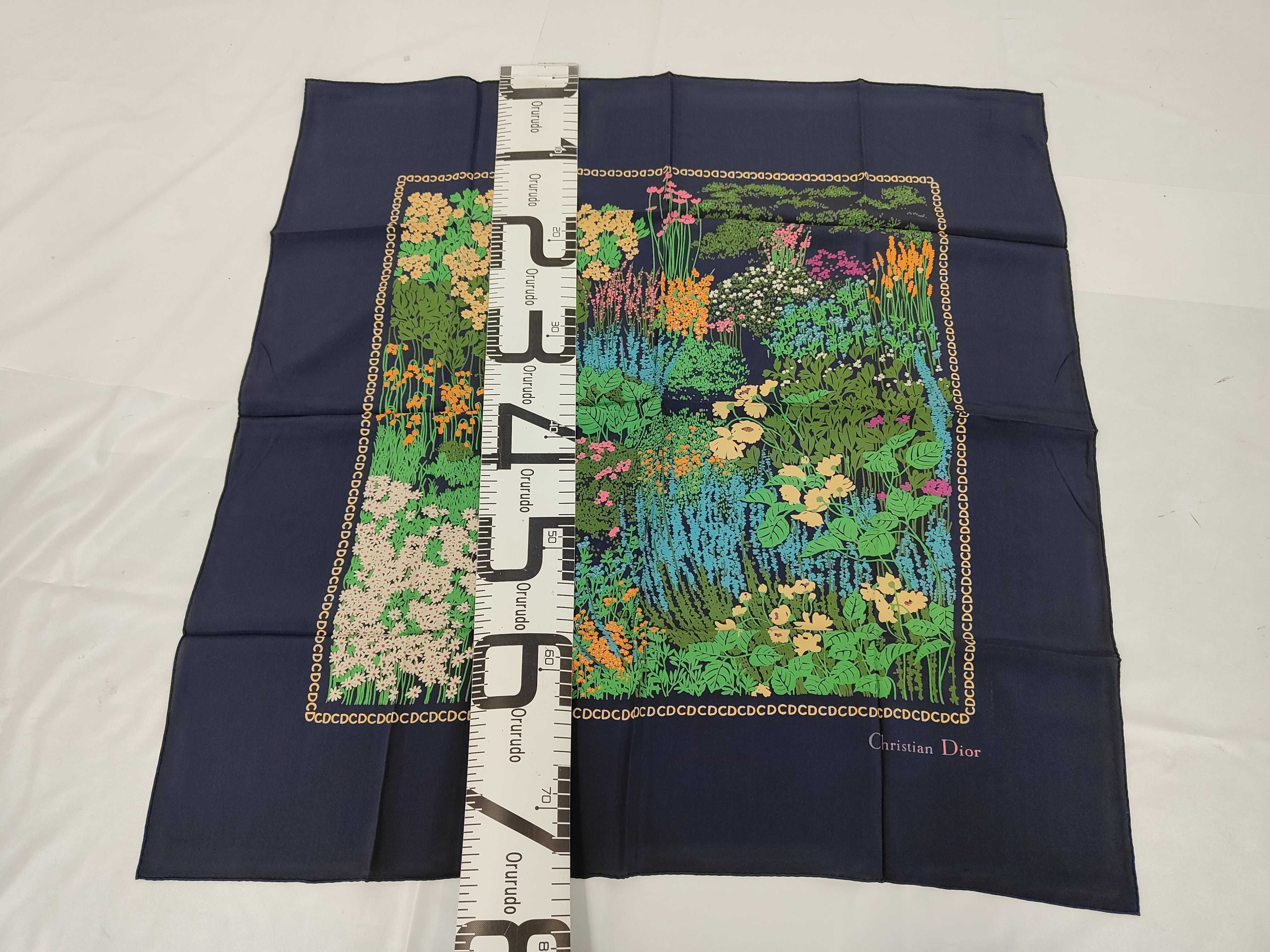 Christian Dior Floral Garden Silk Scarf with Monogram Border