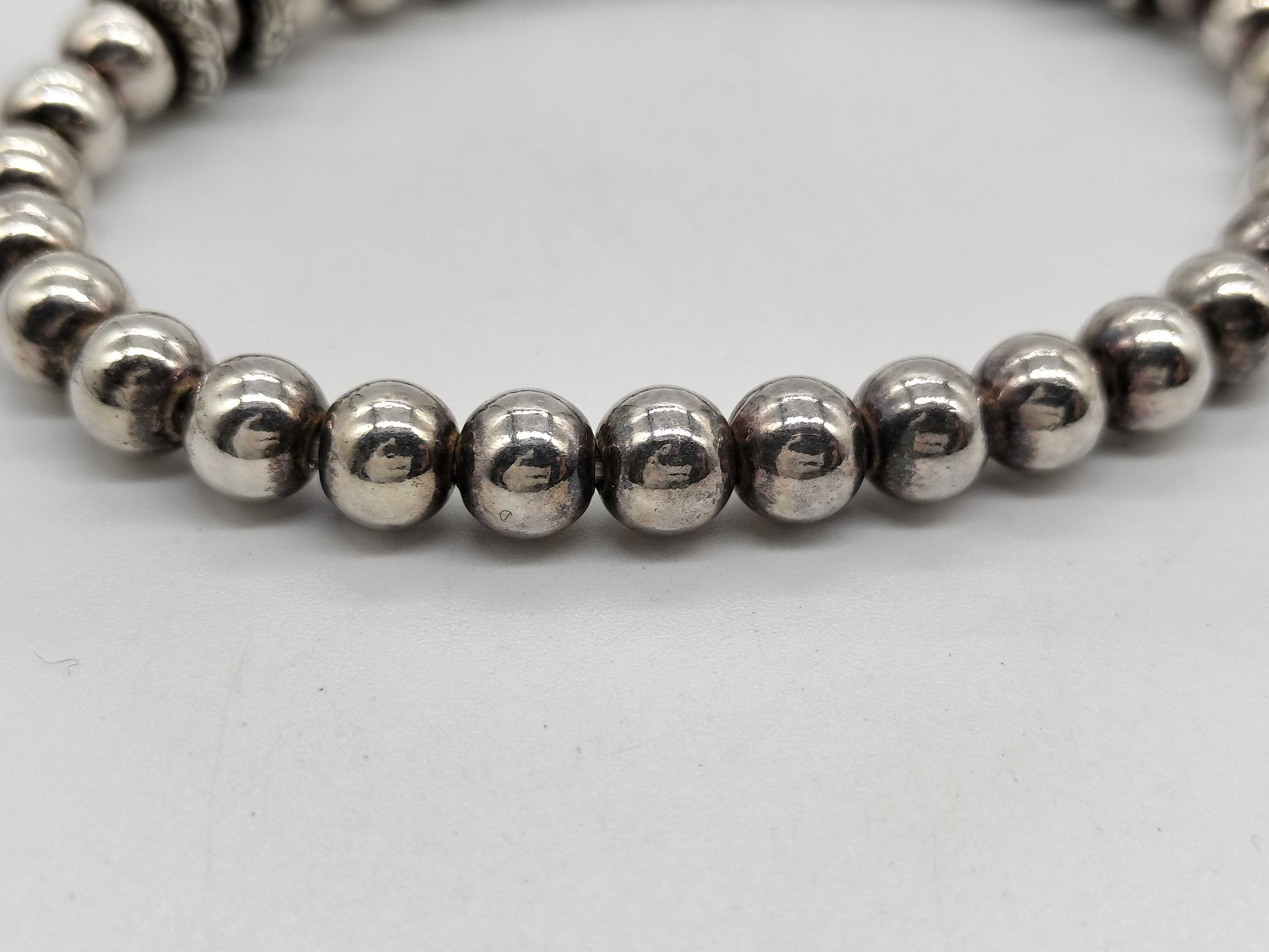 Sterling Silver Beaded Charm Bracelet with Tiger and Inscribed Tag Charms