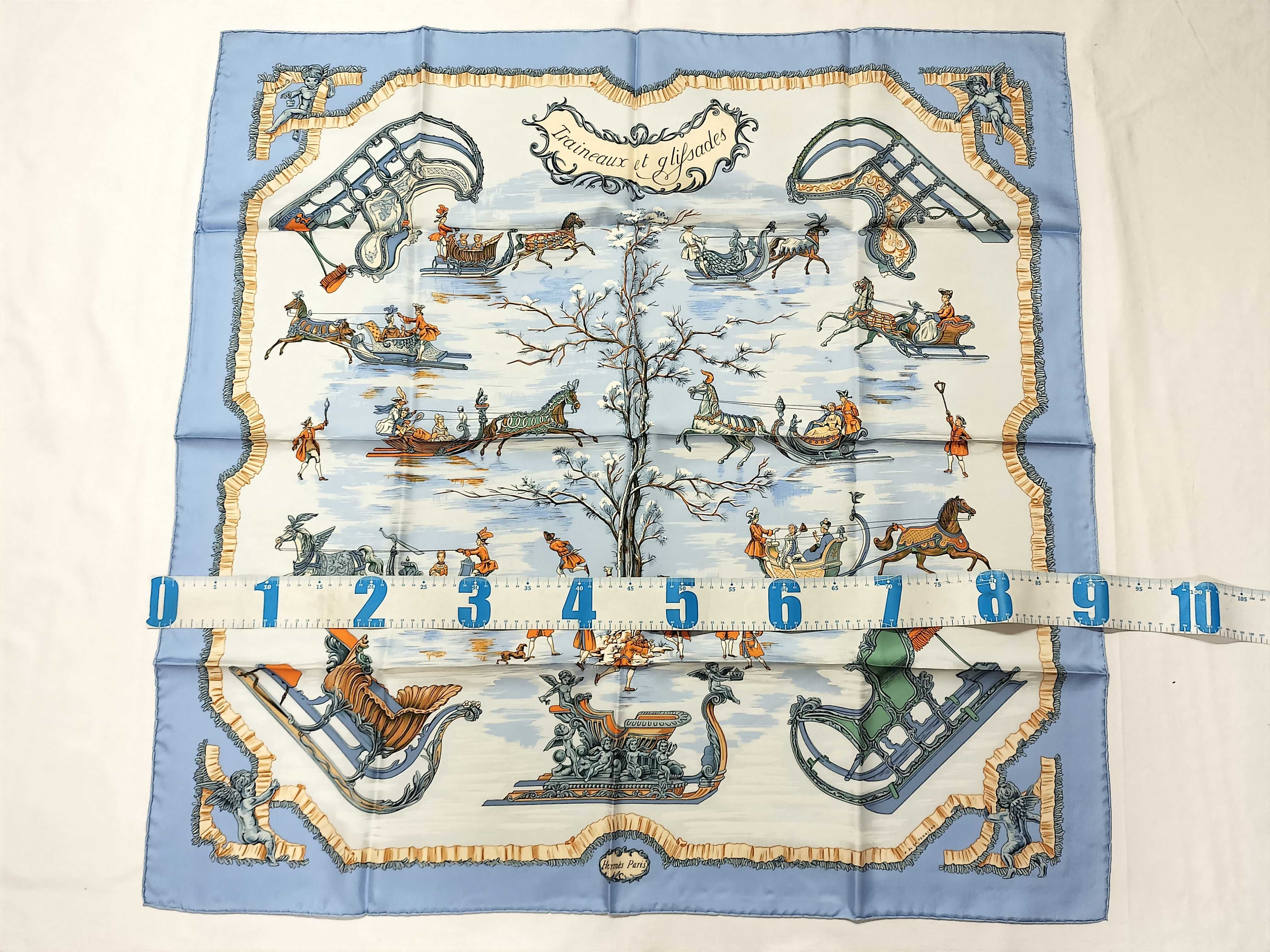 Hermes Traineaux et Glissades Silk Scarf Designed by Francoise de la Perriere