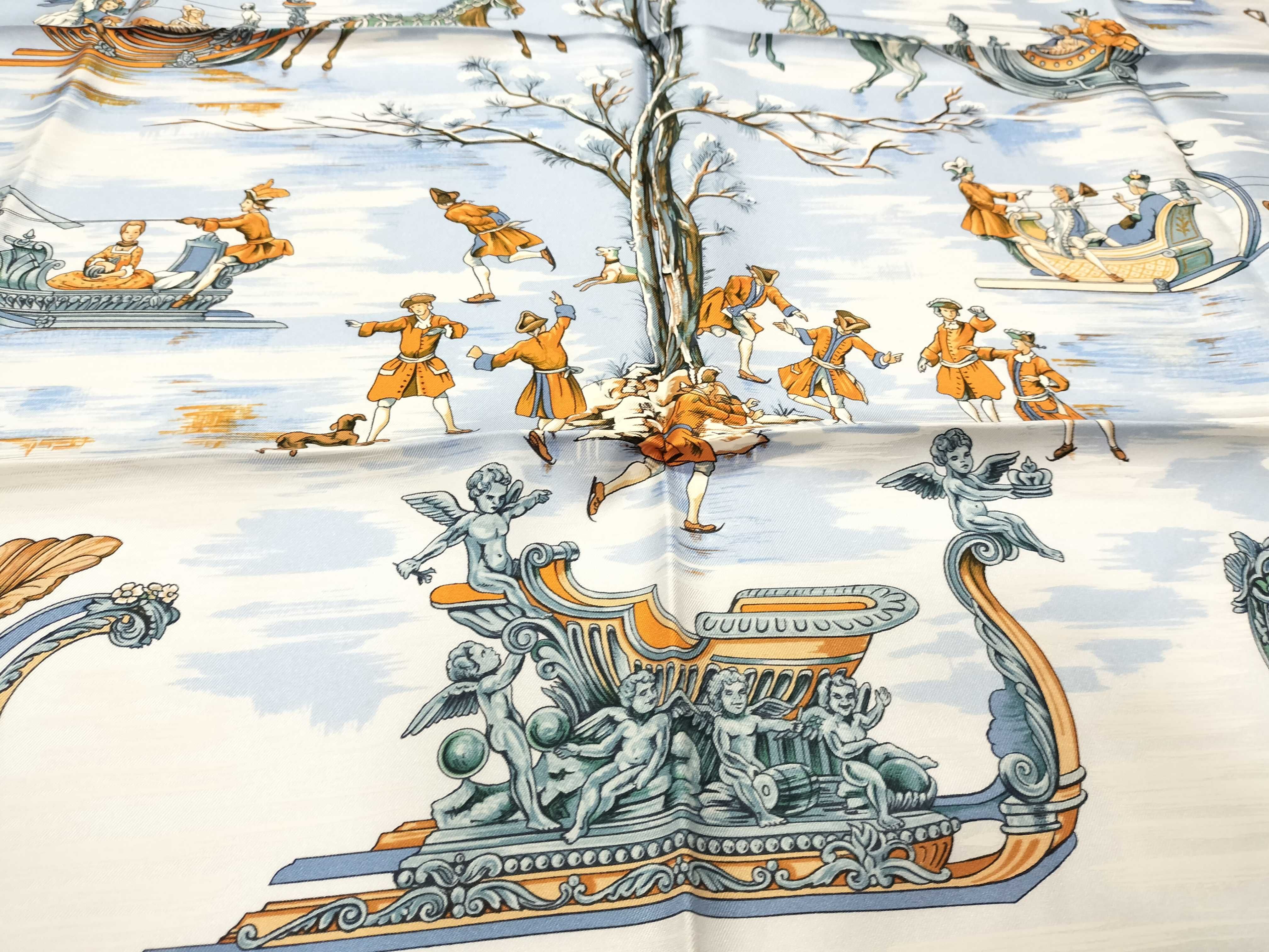 Hermes Traineaux et Glissades Silk Scarf Designed by Francoise de la Perriere