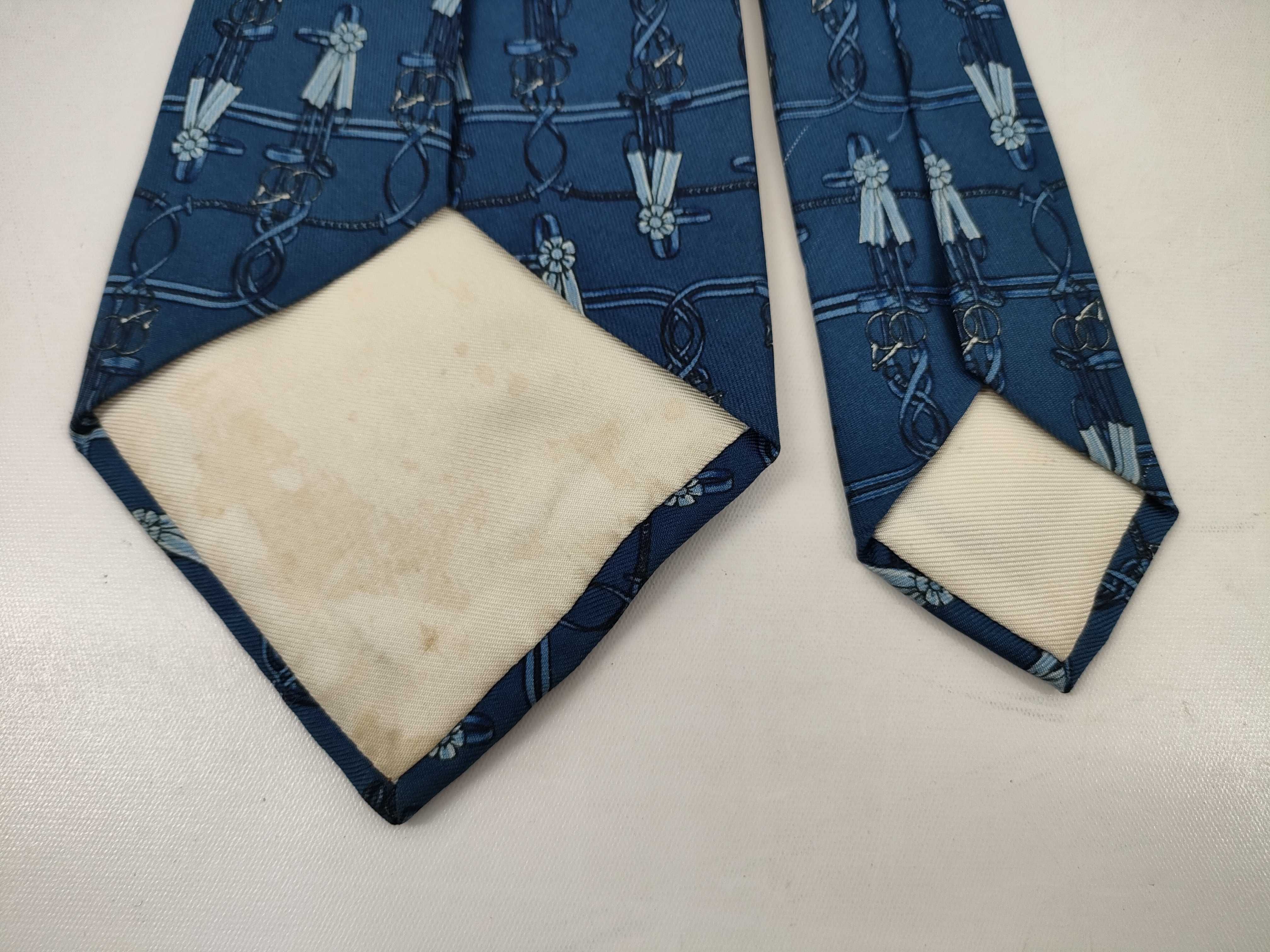 Two Hermes Silk Neckties with Equestrian and Geometric Patterns
