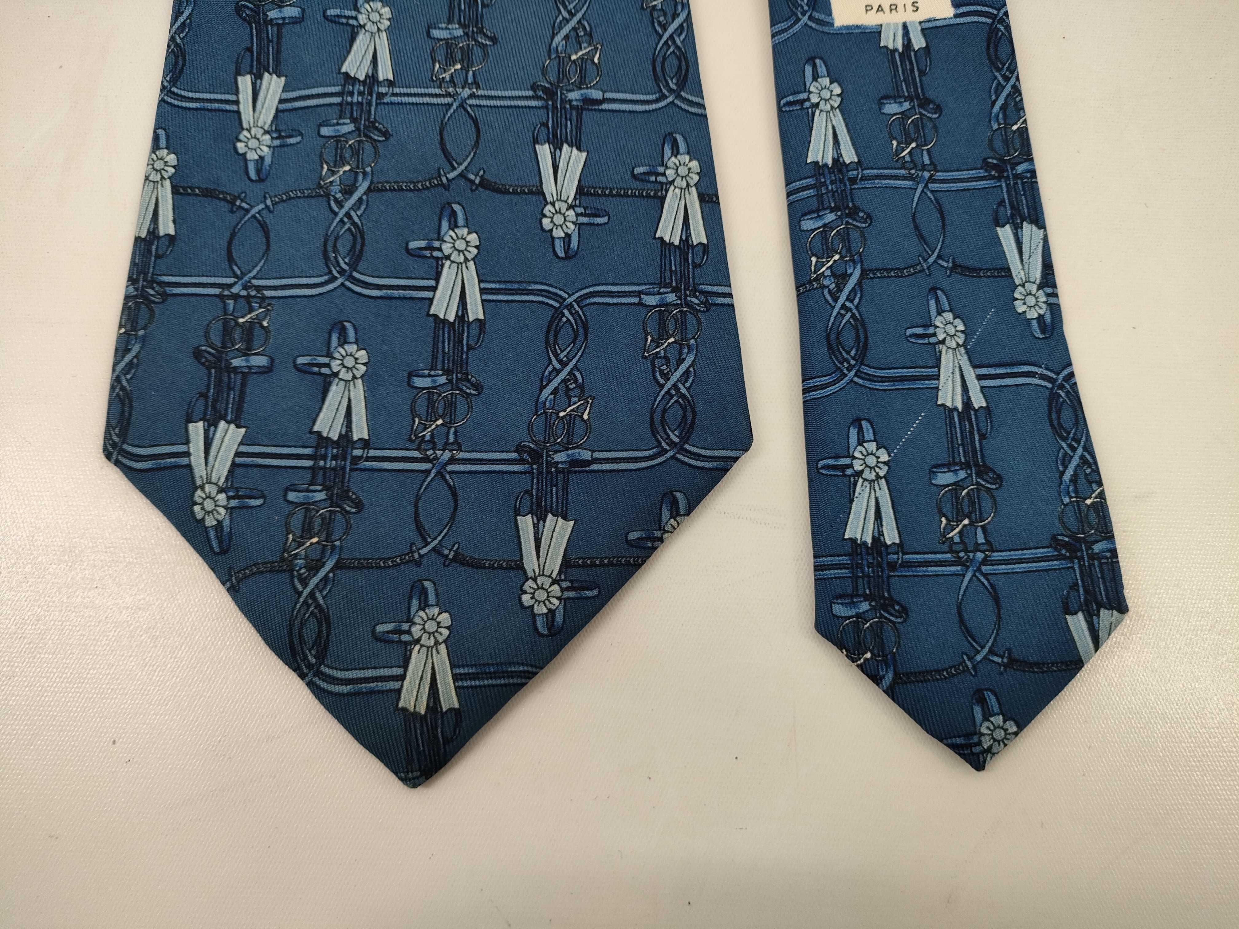 Two Hermes Silk Neckties with Equestrian and Geometric Patterns