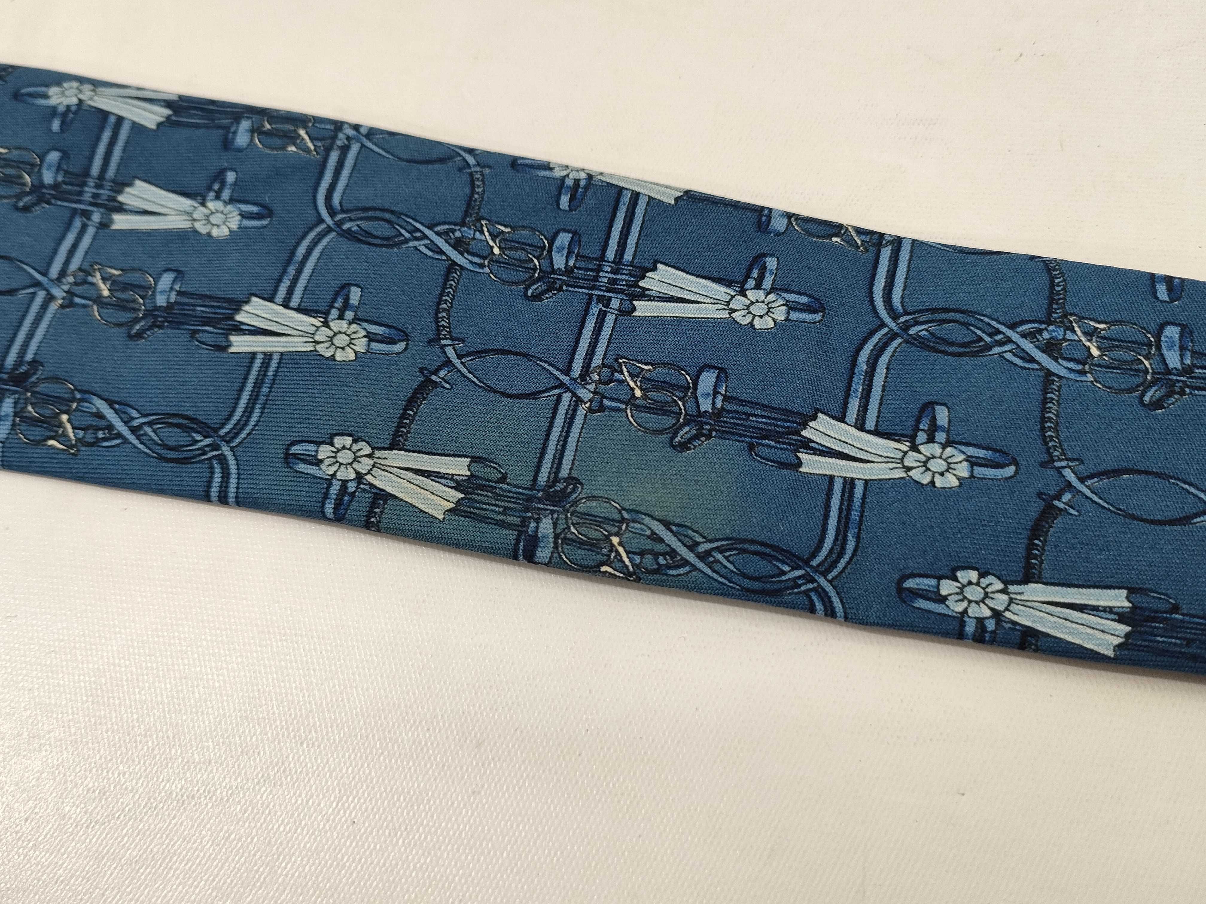 Two Hermes Silk Neckties with Equestrian and Geometric Patterns