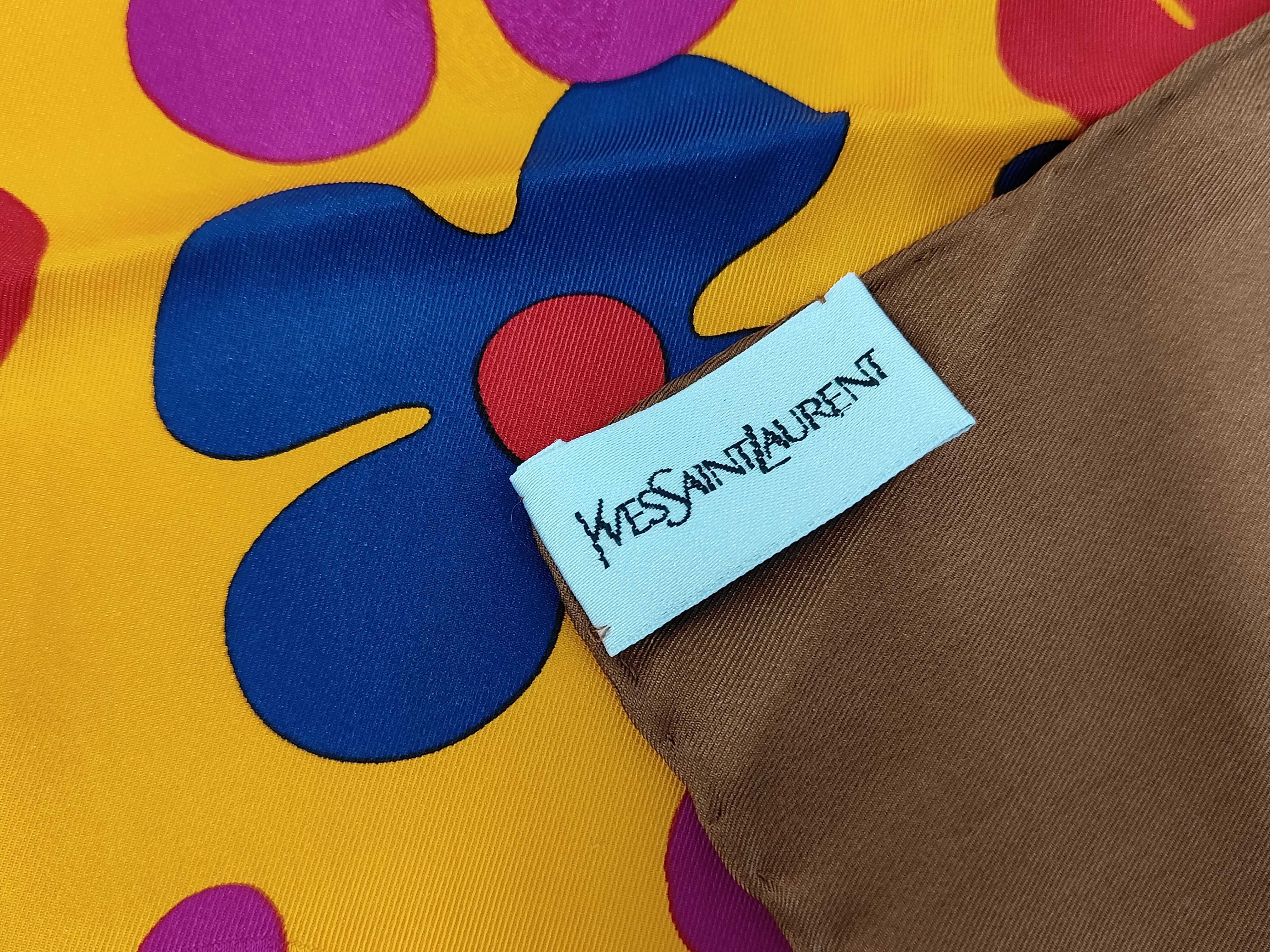 Yves Saint Laurent Vintage Silk Square Scarf with Pop Art Floral and LOVE Motif