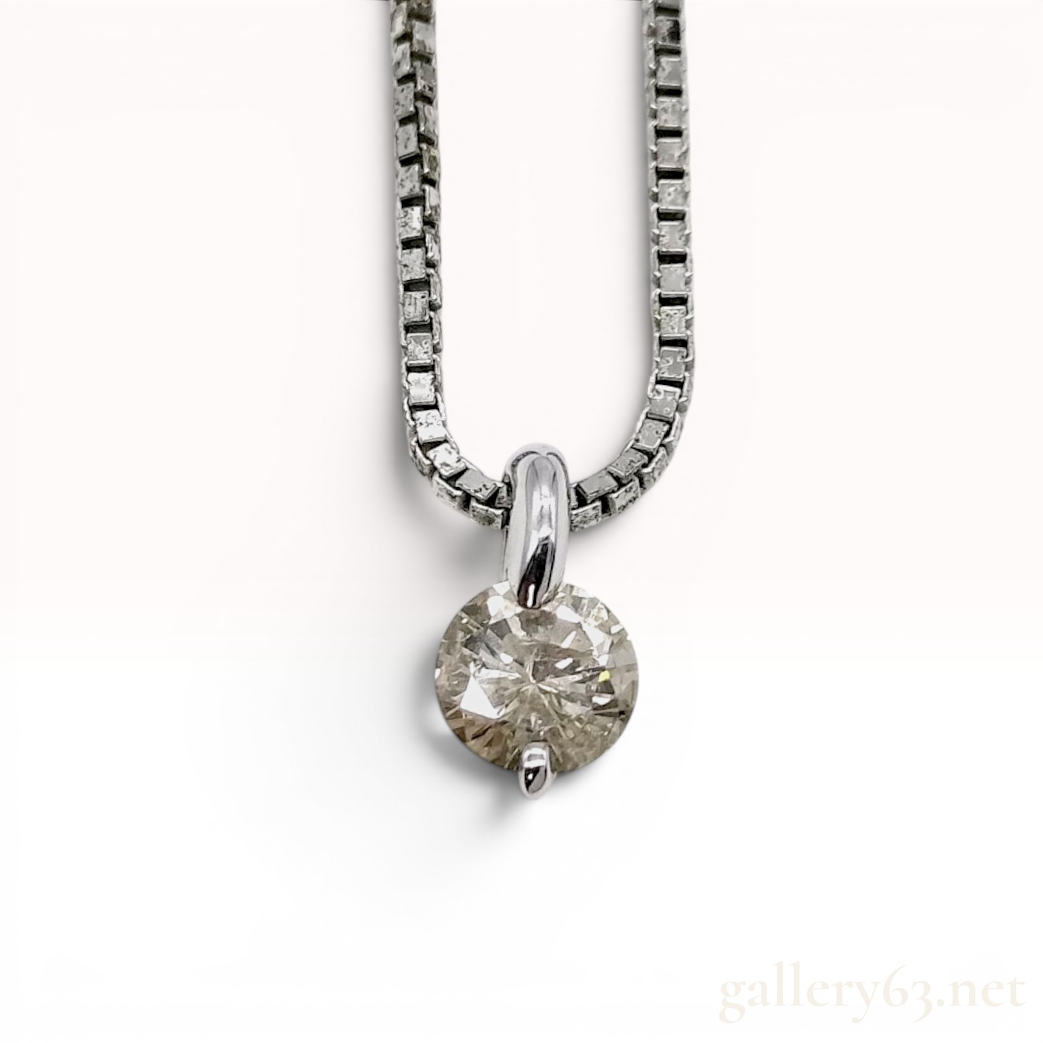 18K White Gold and 0.40 Carat Diamond Solitaire Pendant on Sterling Silver Chain