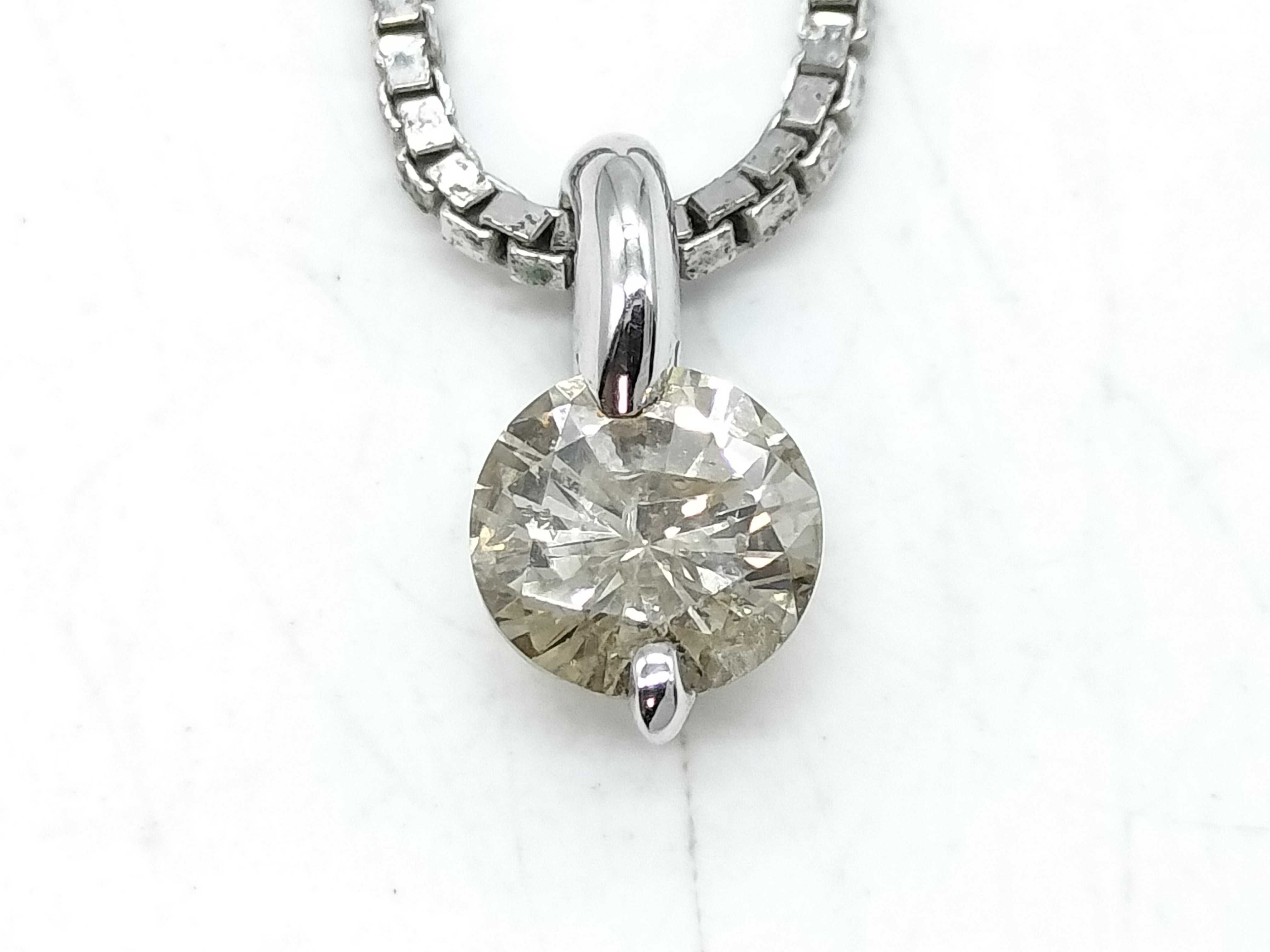 18K White Gold and 0.40 Carat Diamond Solitaire Pendant on Sterling Silver Chain