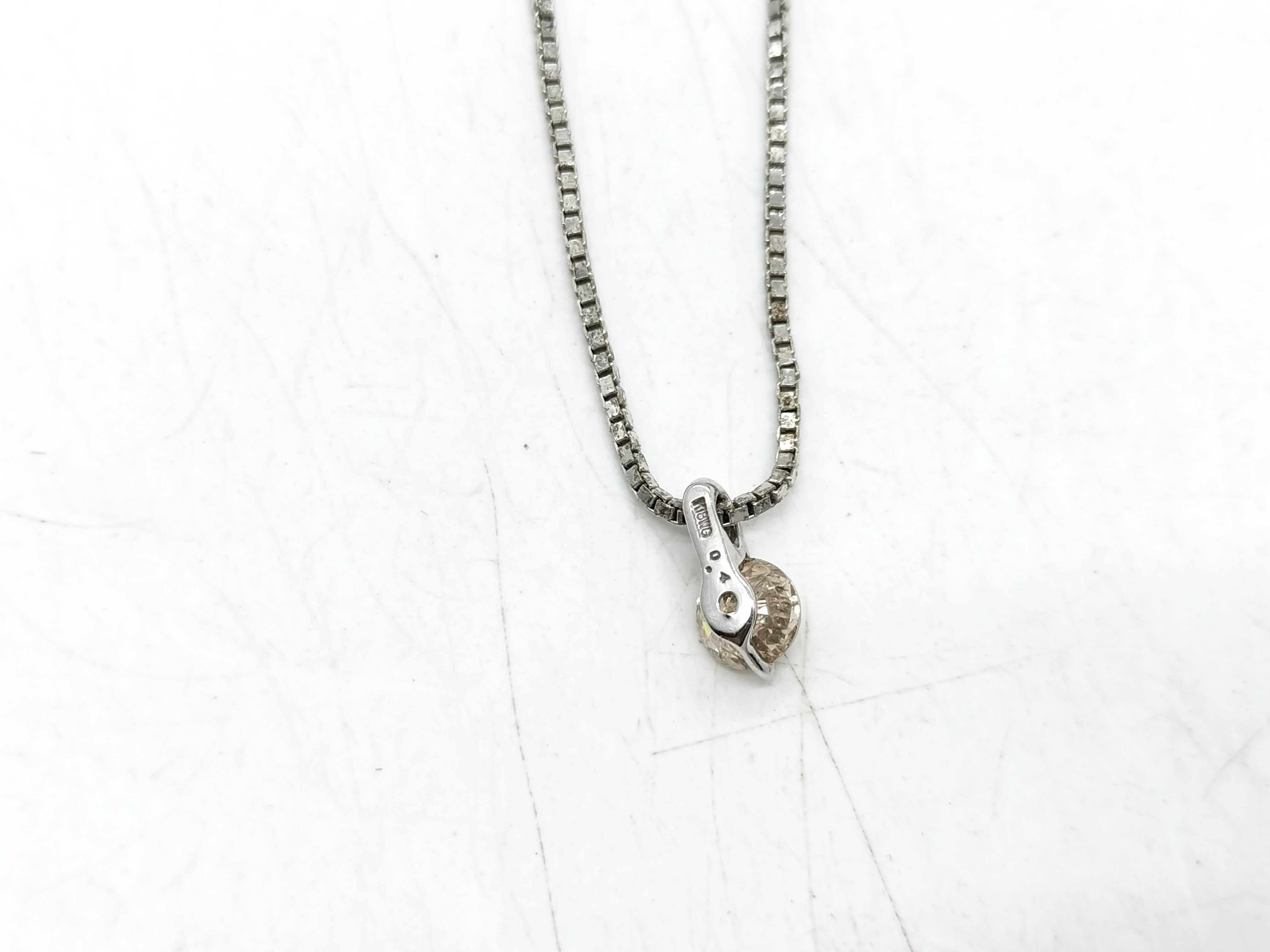18K White Gold and 0.40 Carat Diamond Solitaire Pendant on Sterling Silver Chain
