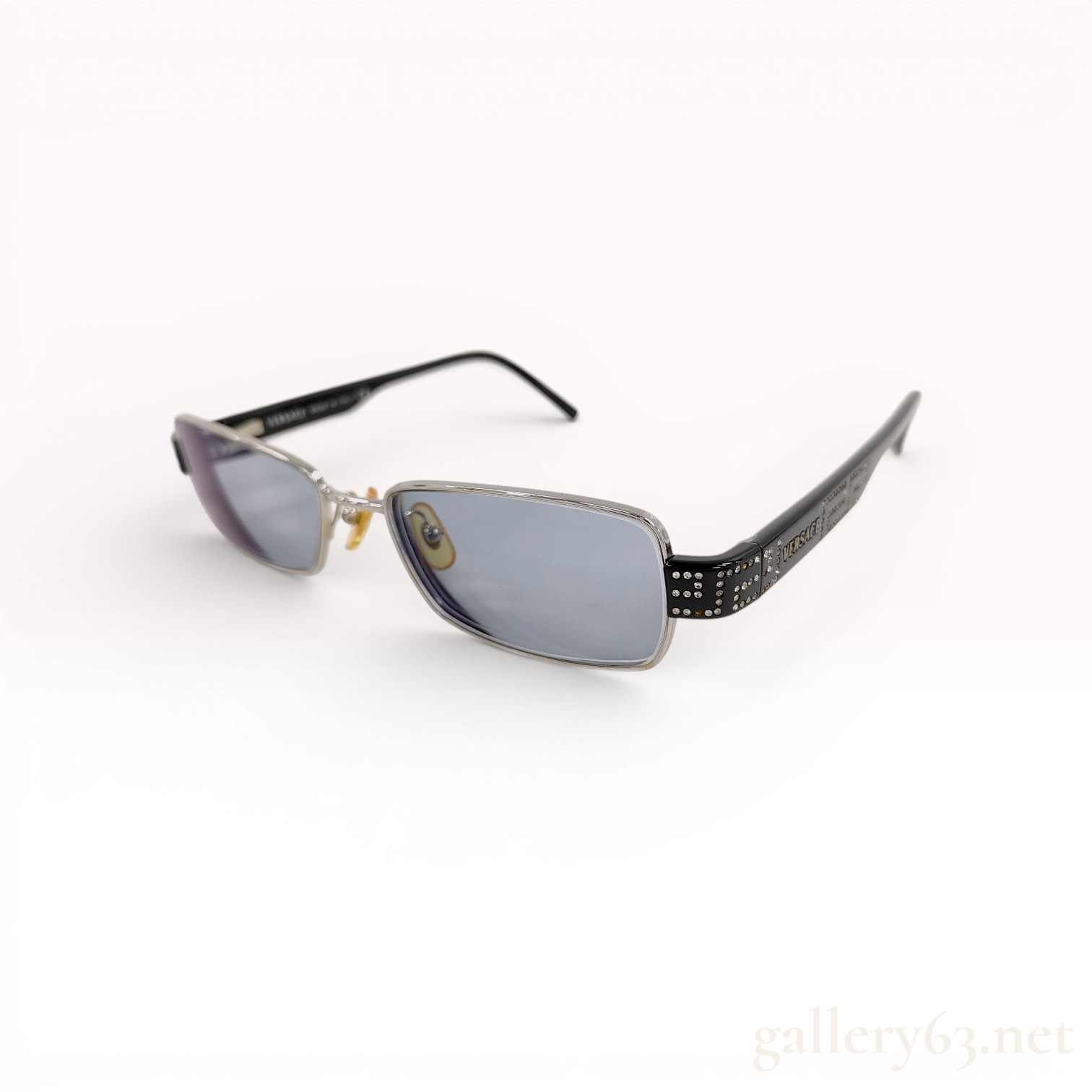 Versace Model 1093-B Rectangular Metal and Rhinestone Sunglasses