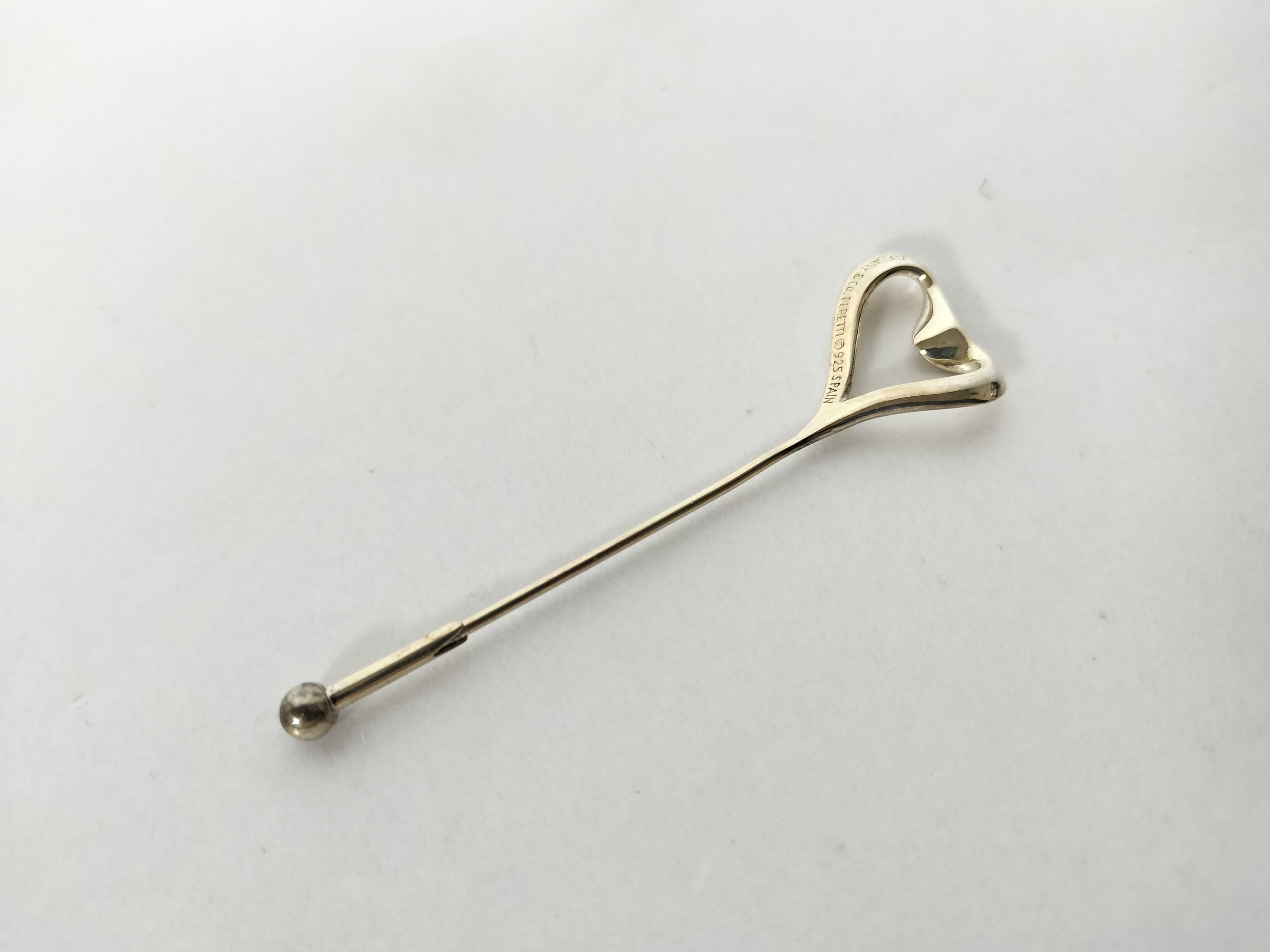 Tiffany and Co Elsa Peretti Sterling Silver Open Heart Stick Pin with Box