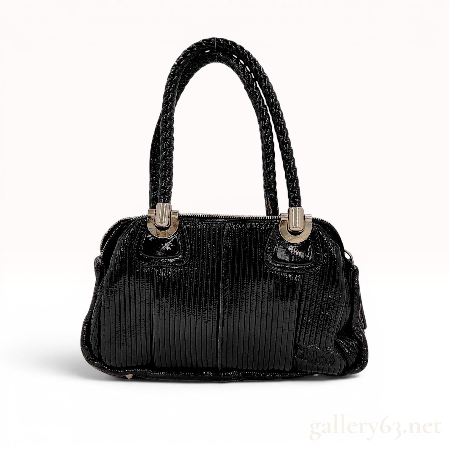 Chloe Black Pleated Patent Leather Heloise Satchel