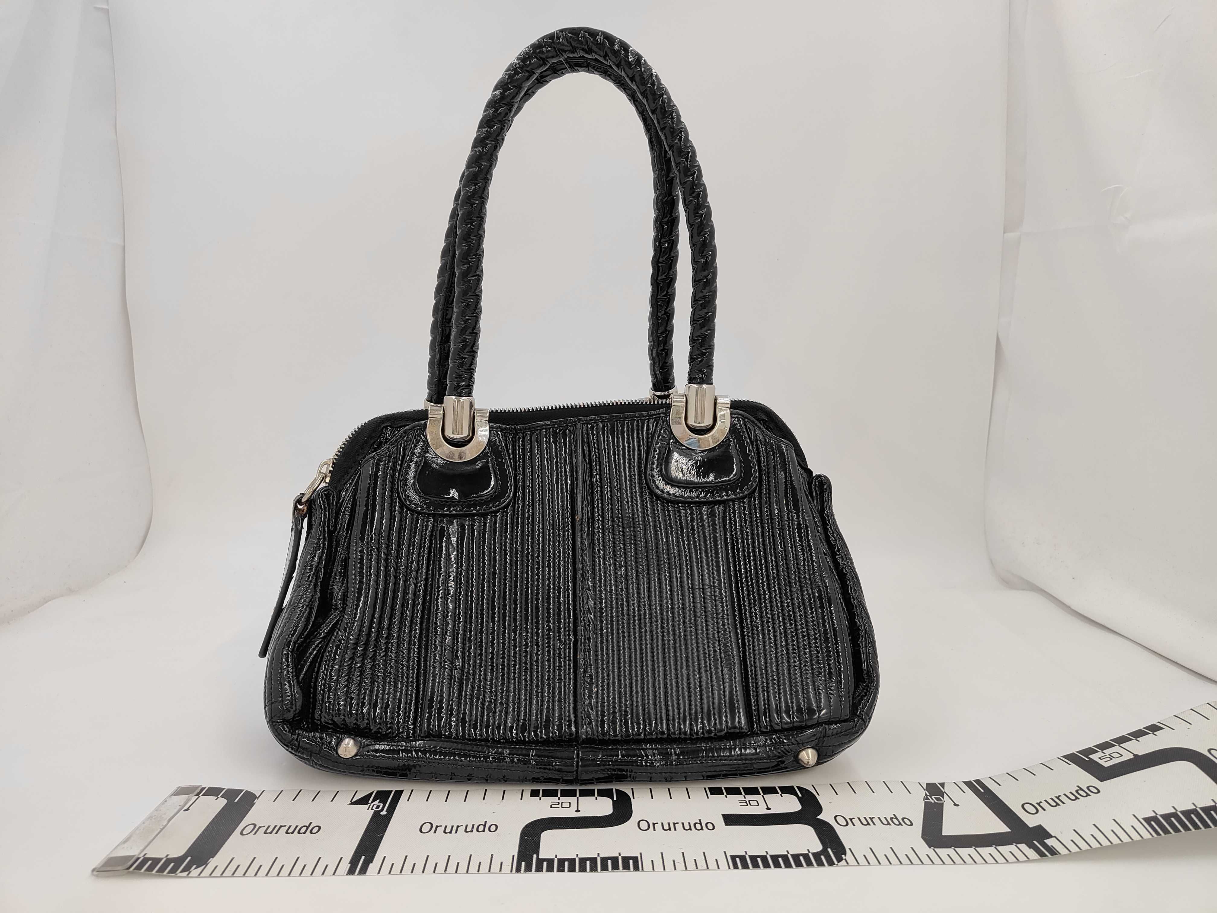 Chloe Black Pleated Patent Leather Heloise Satchel
