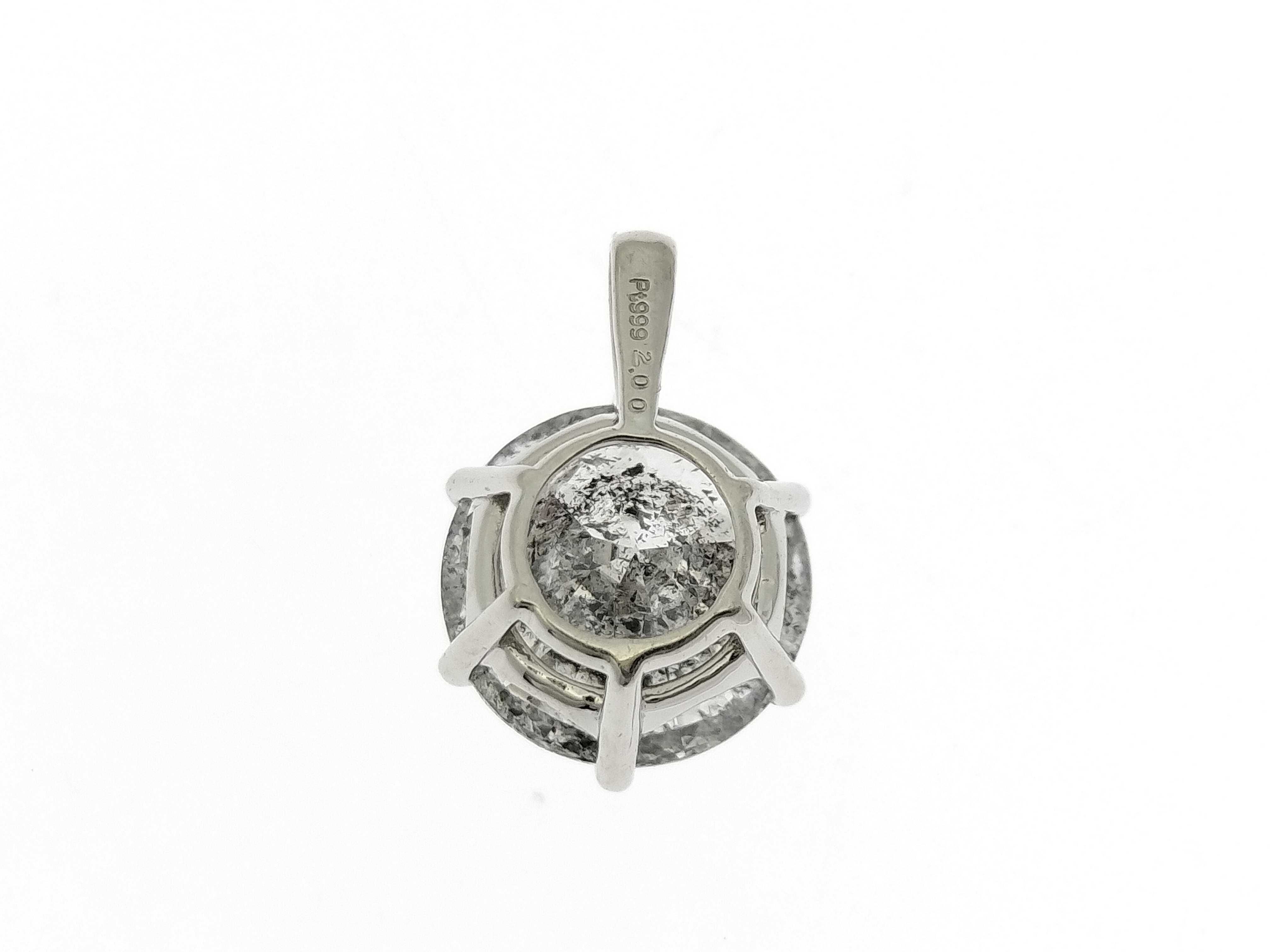 2.00 Carat Salt and Pepper Diamond and Platinum Pendant
