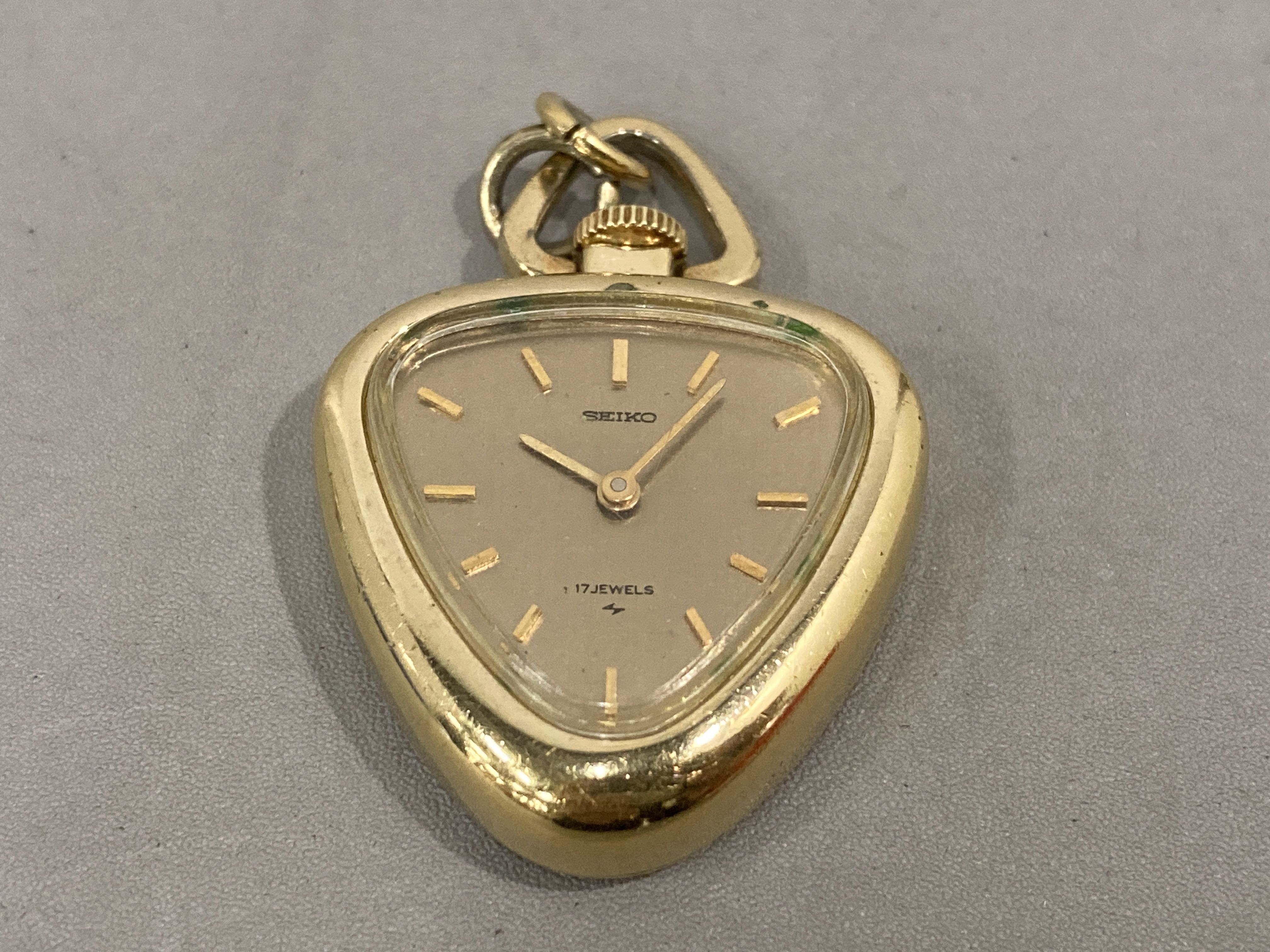 Two Vintage Seiko 17-Jewel Manual-Wind Specialty Watches: Ring Watch 11-0290 and Triangular Pendant Watch 11-8360
