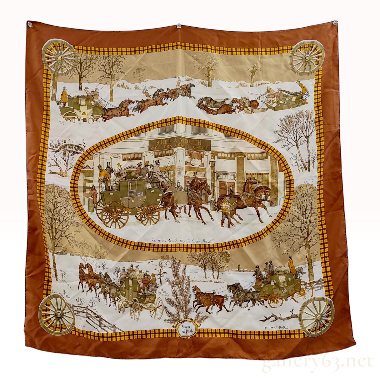 Hermes L'Hiver en Poste Silk Scarf by Philippe Ledoux