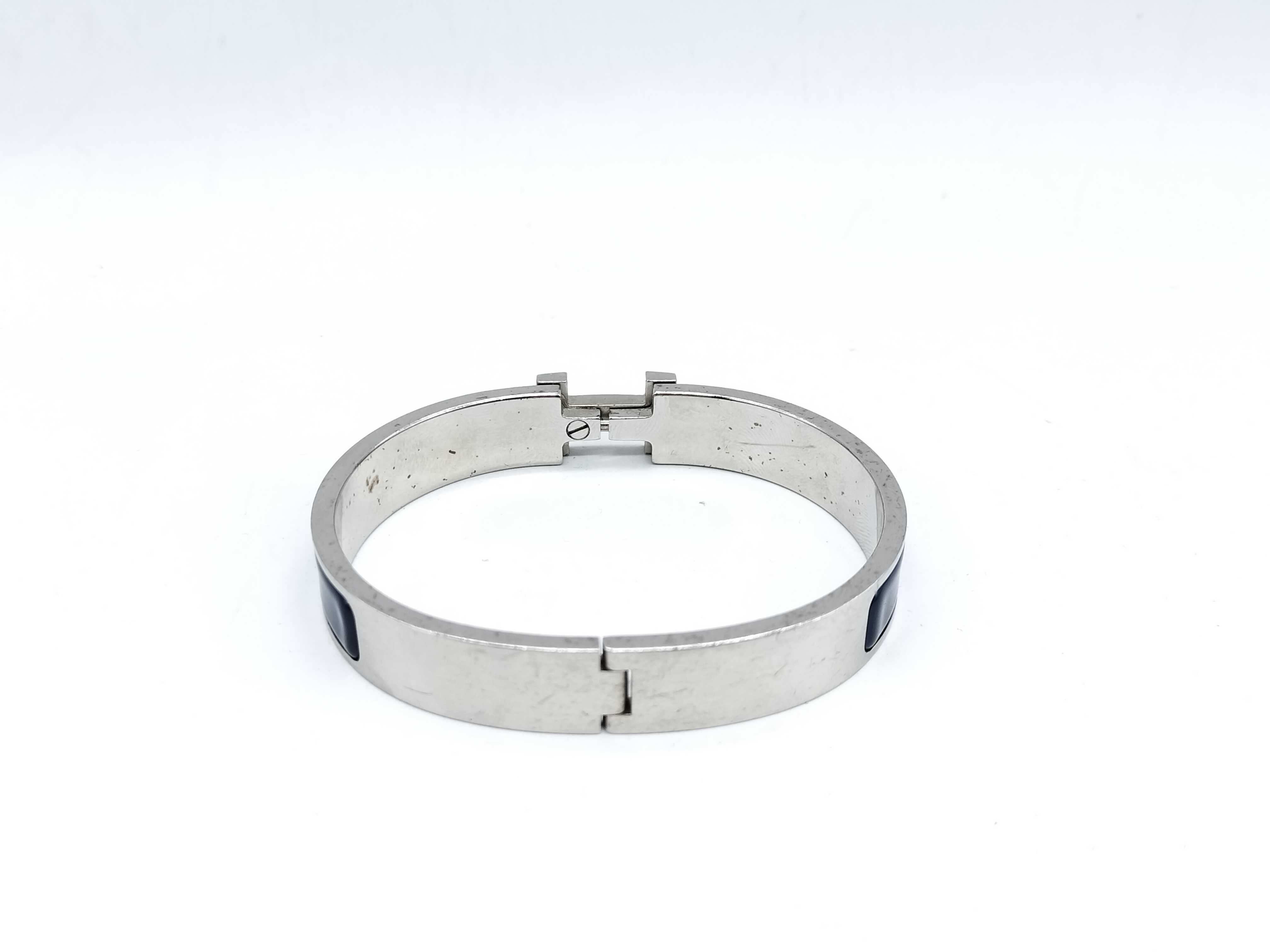 Hermes Clic H Enamel and Palladium-Plated Bangle Bracelet with Box