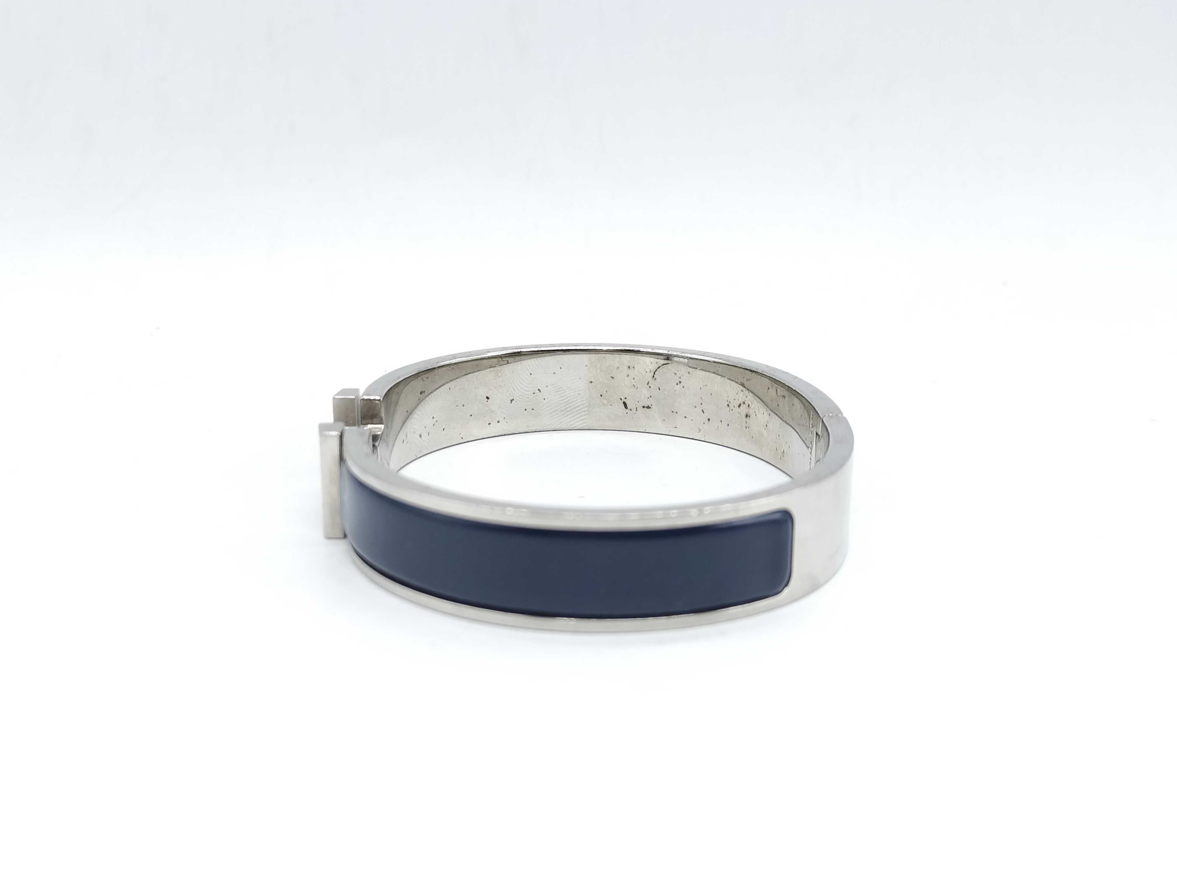 Hermes Clic H Enamel and Palladium-Plated Bangle Bracelet with Box