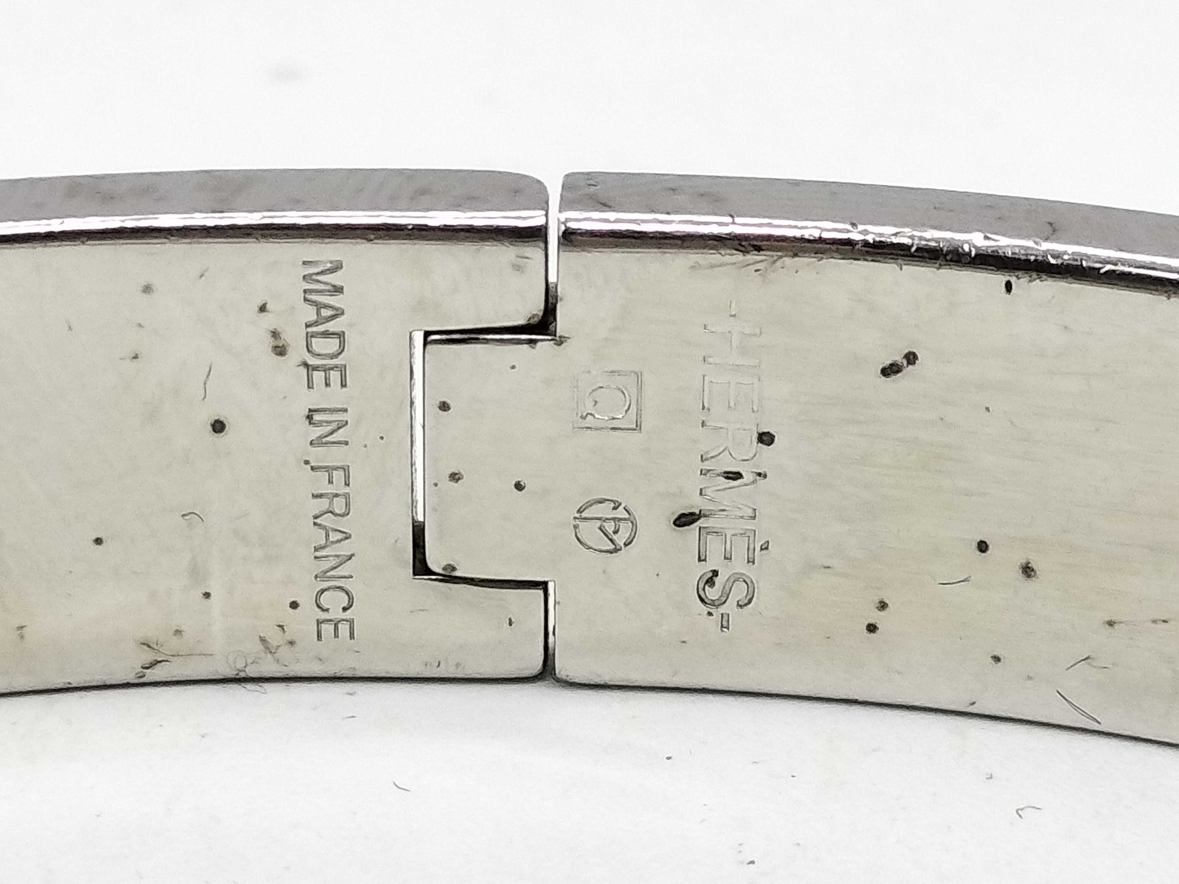 Hermes Clic H Enamel and Palladium-Plated Bangle Bracelet with Box