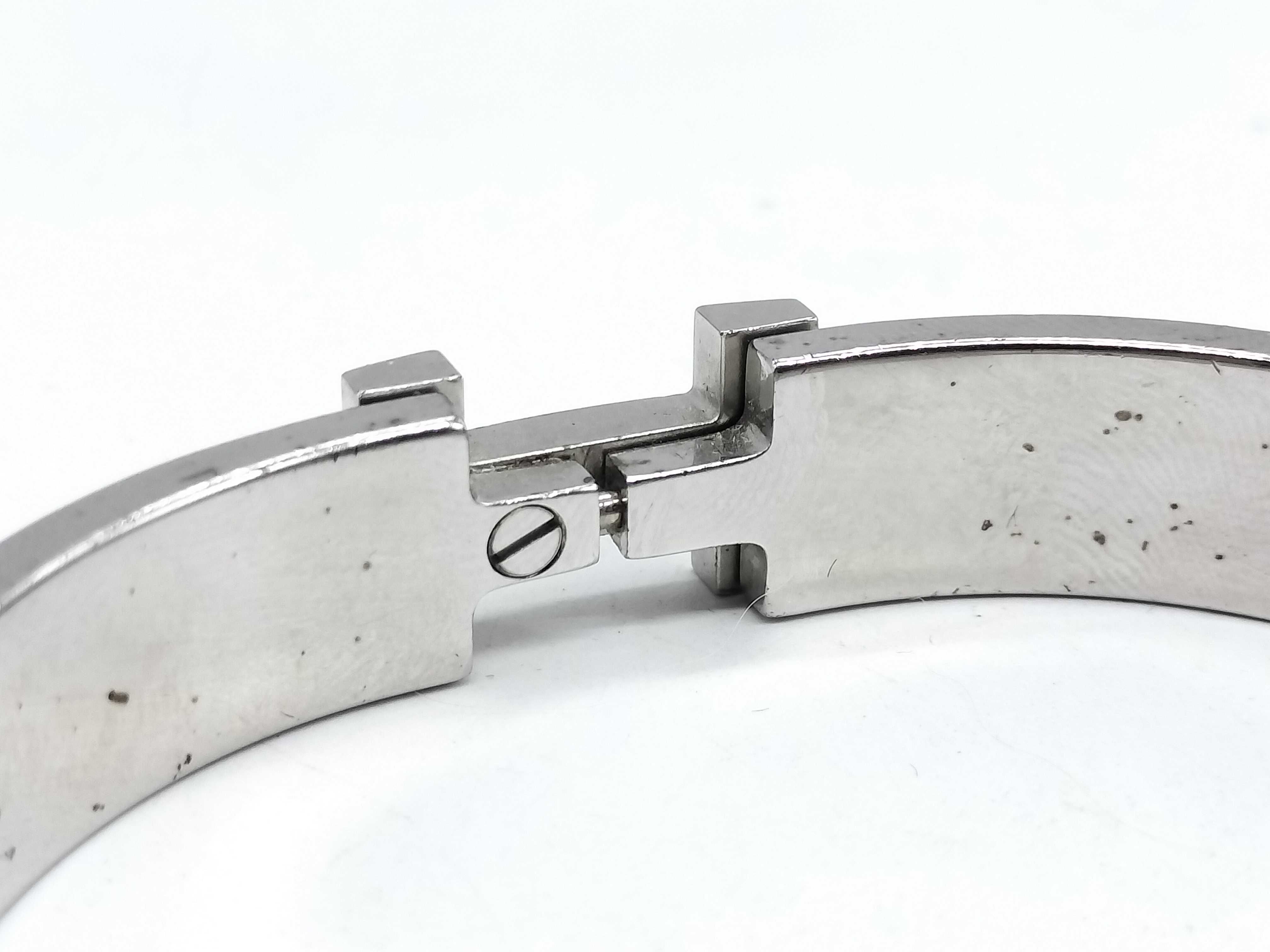 Hermes Clic H Enamel and Palladium-Plated Bangle Bracelet with Box