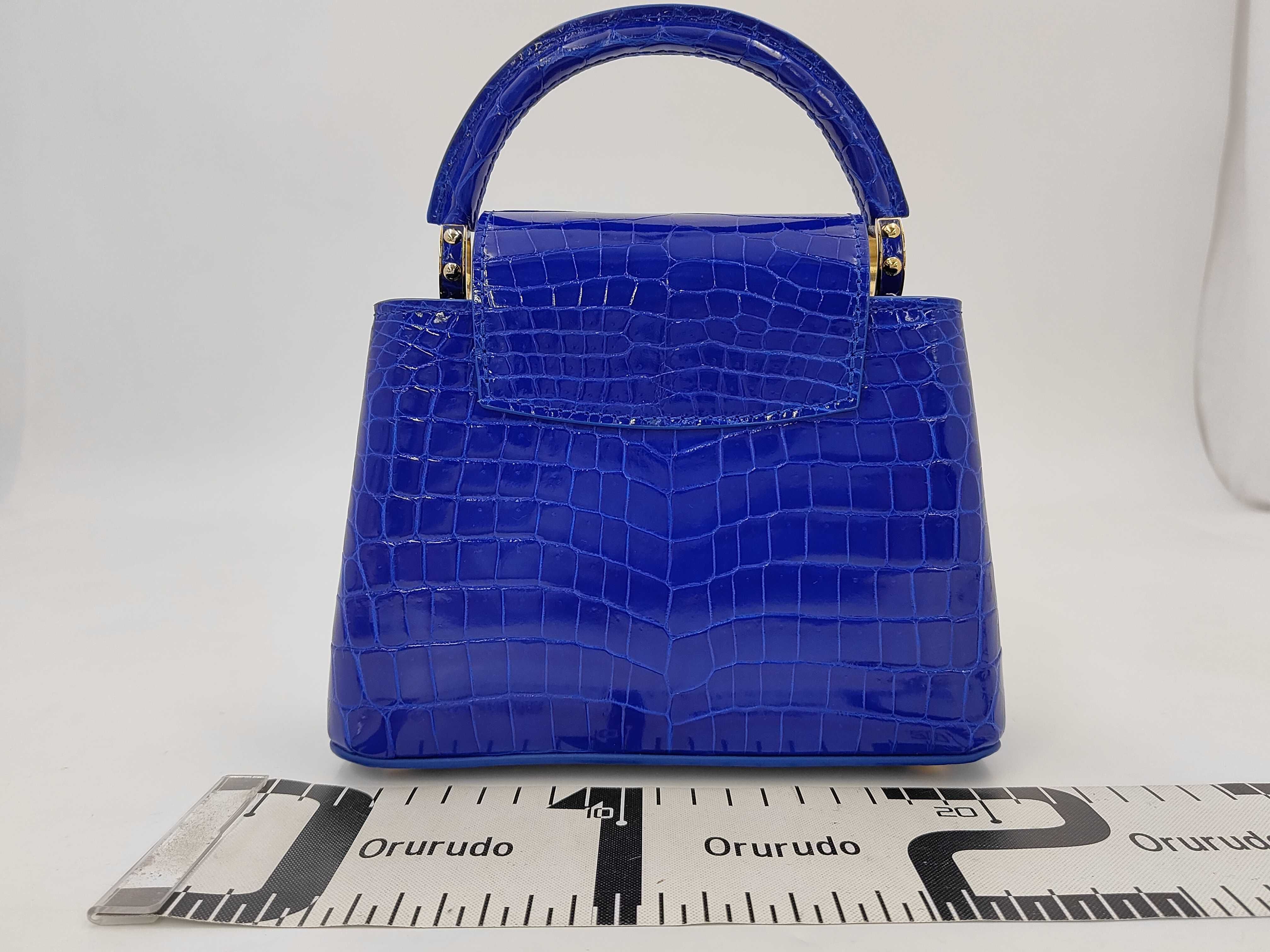 Louis Vuitton Capucines Mini Handbag in Electric Blue Shiny Crocodilian Leather with Box