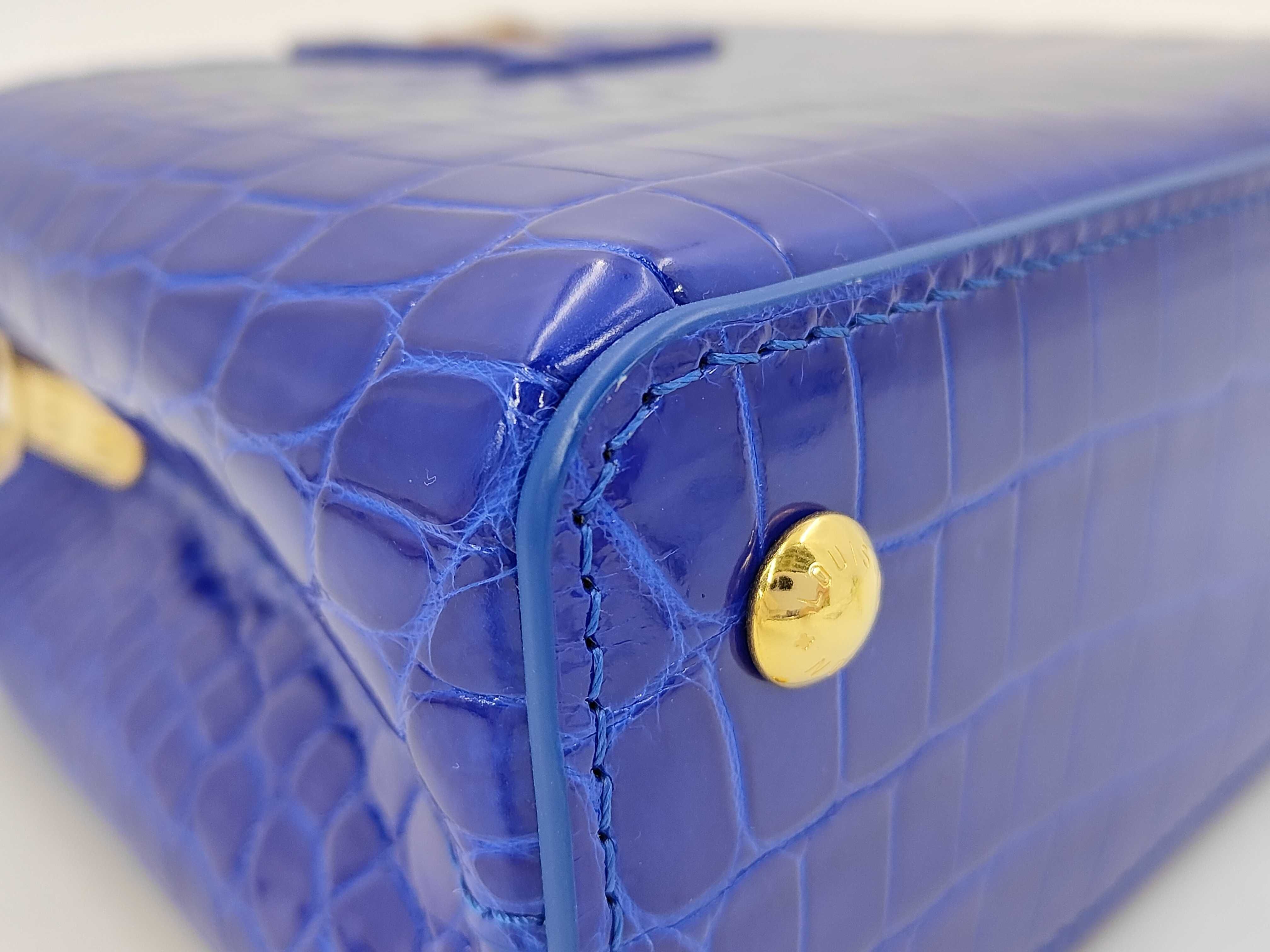 Louis Vuitton Capucines Mini Handbag in Electric Blue Shiny Crocodilian Leather with Box