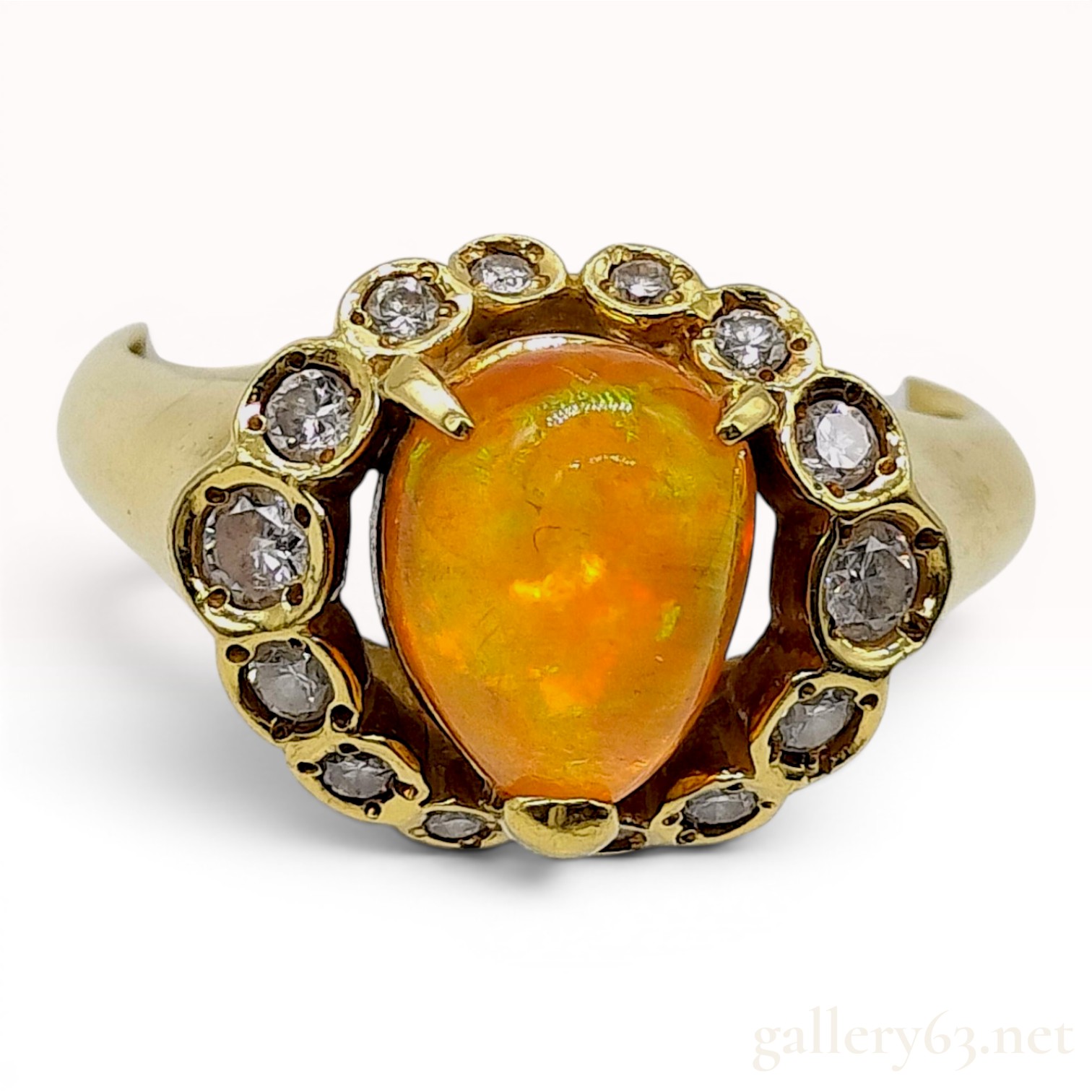 18K Yellow Gold Fire Opal and Diamond Cocktail Ring