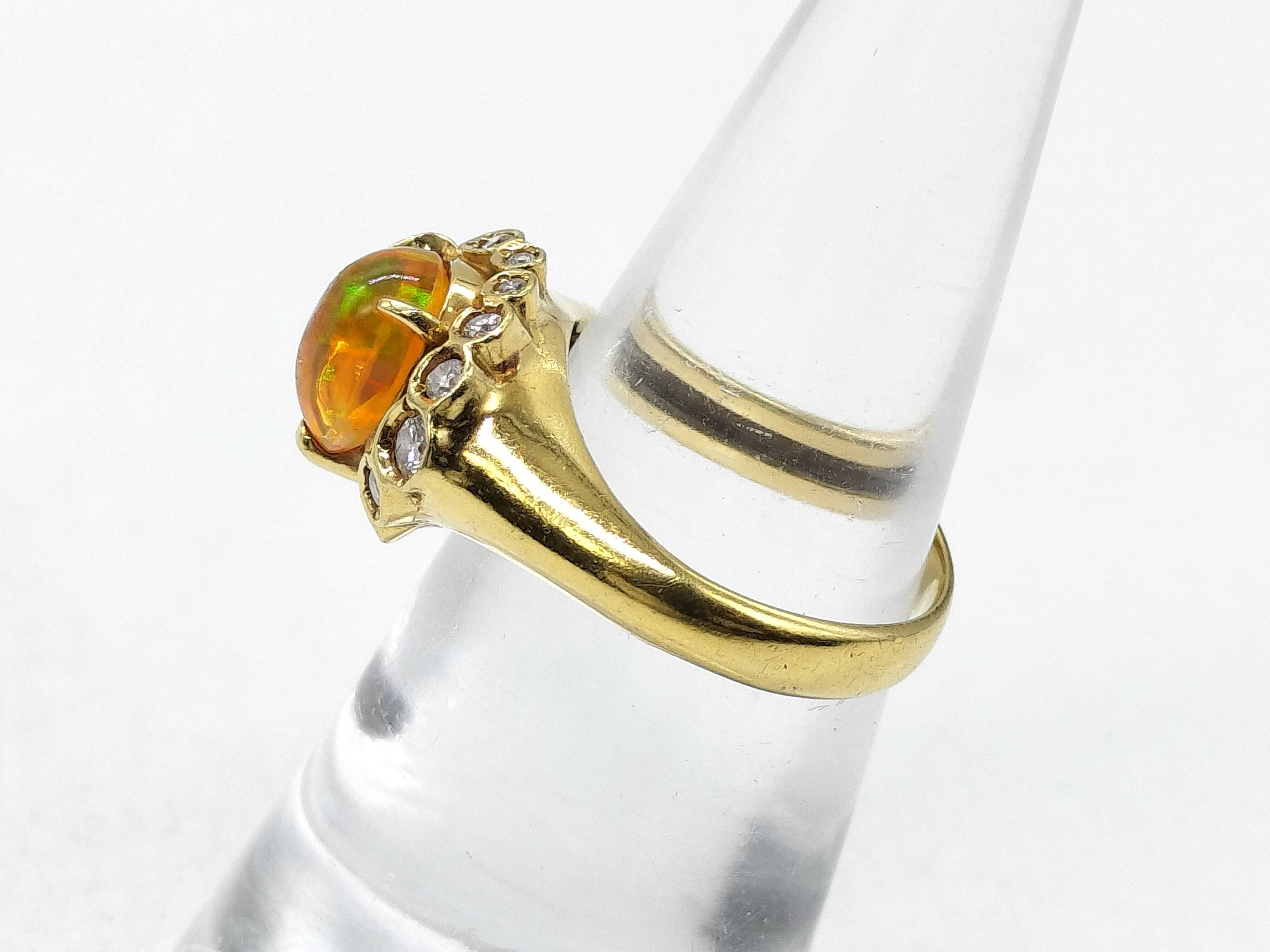 18K Yellow Gold Fire Opal and Diamond Cocktail Ring