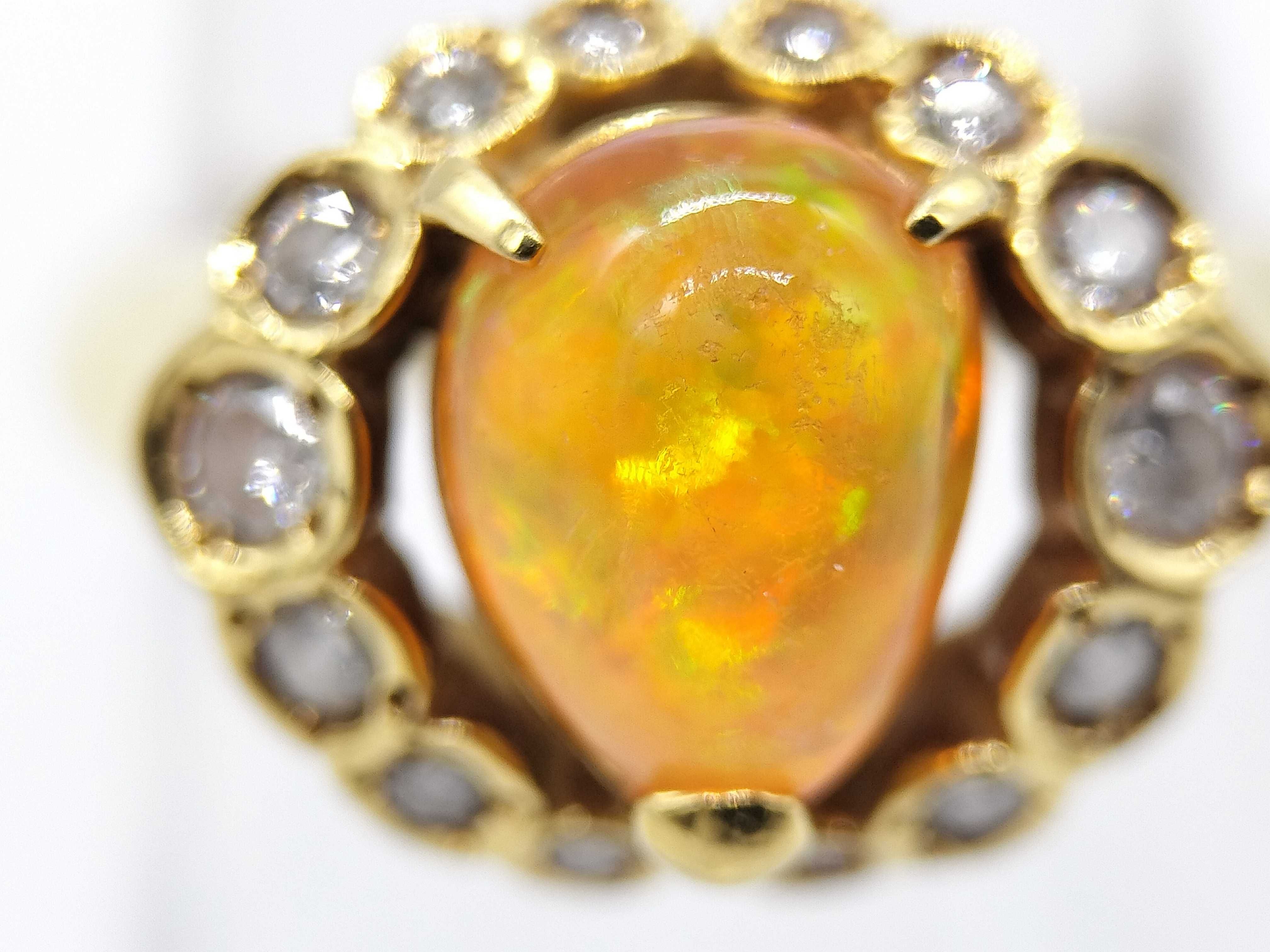 18K Yellow Gold Fire Opal and Diamond Cocktail Ring