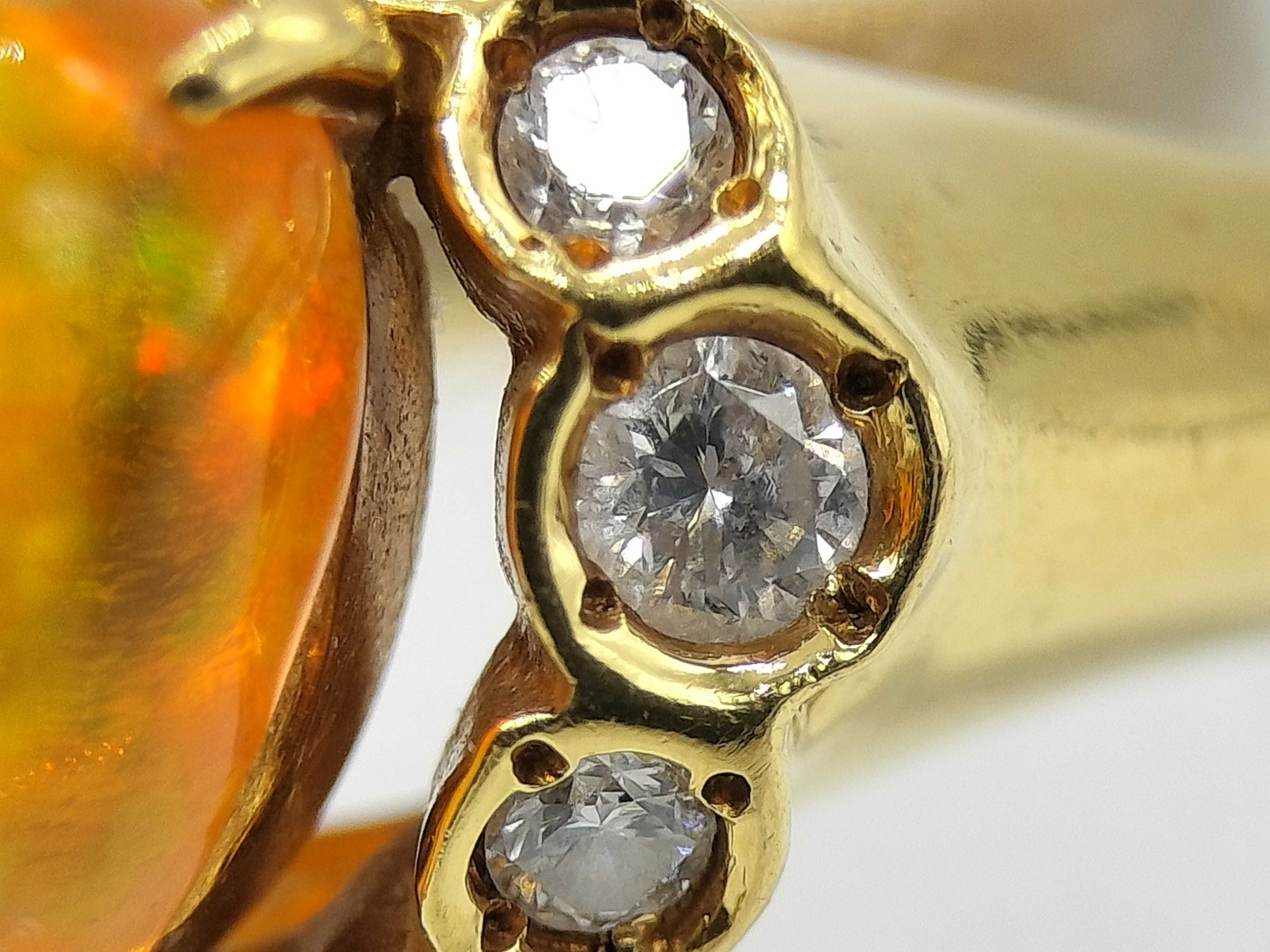 18K Yellow Gold Fire Opal and Diamond Cocktail Ring