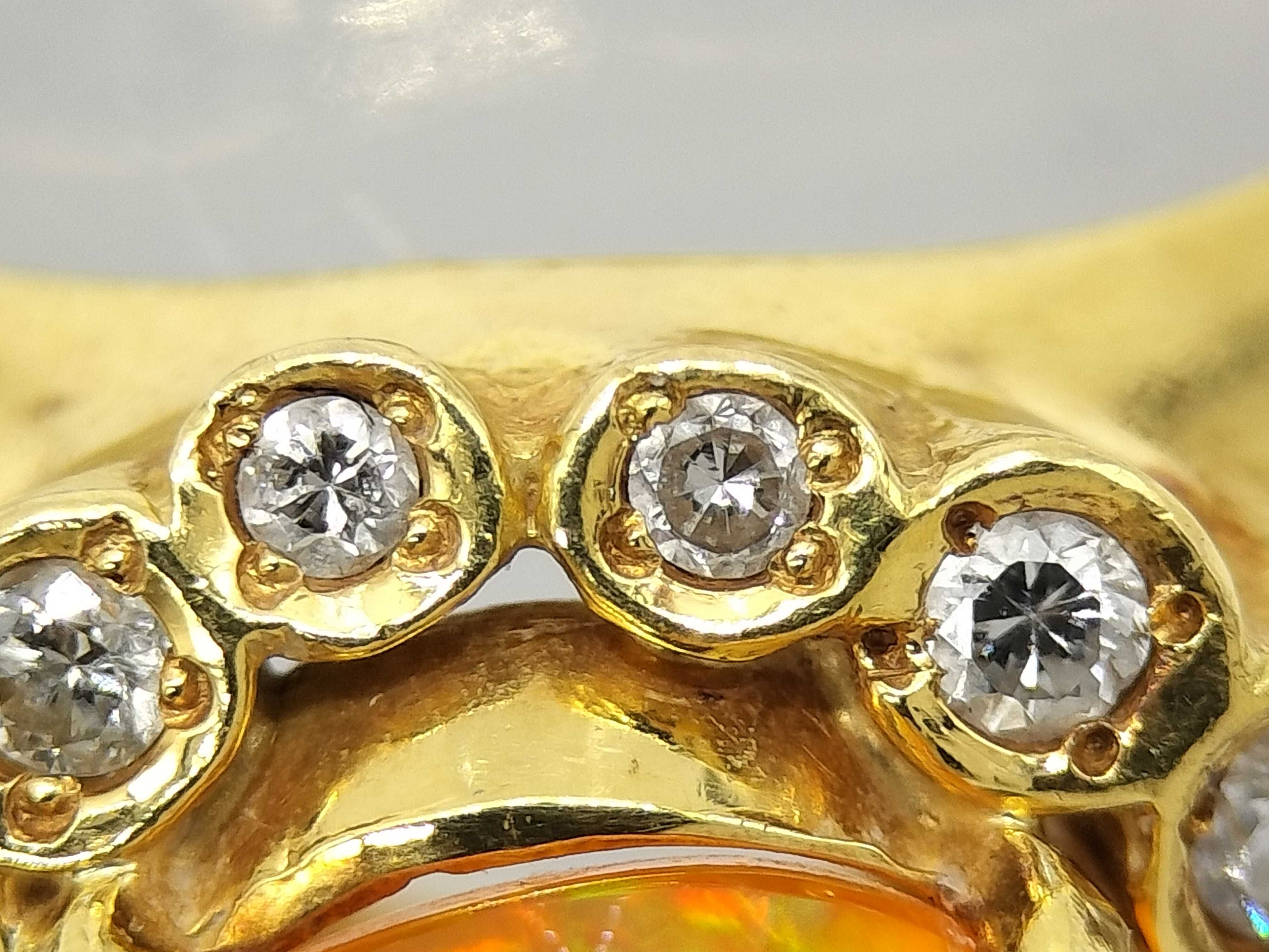 18K Yellow Gold Fire Opal and Diamond Cocktail Ring