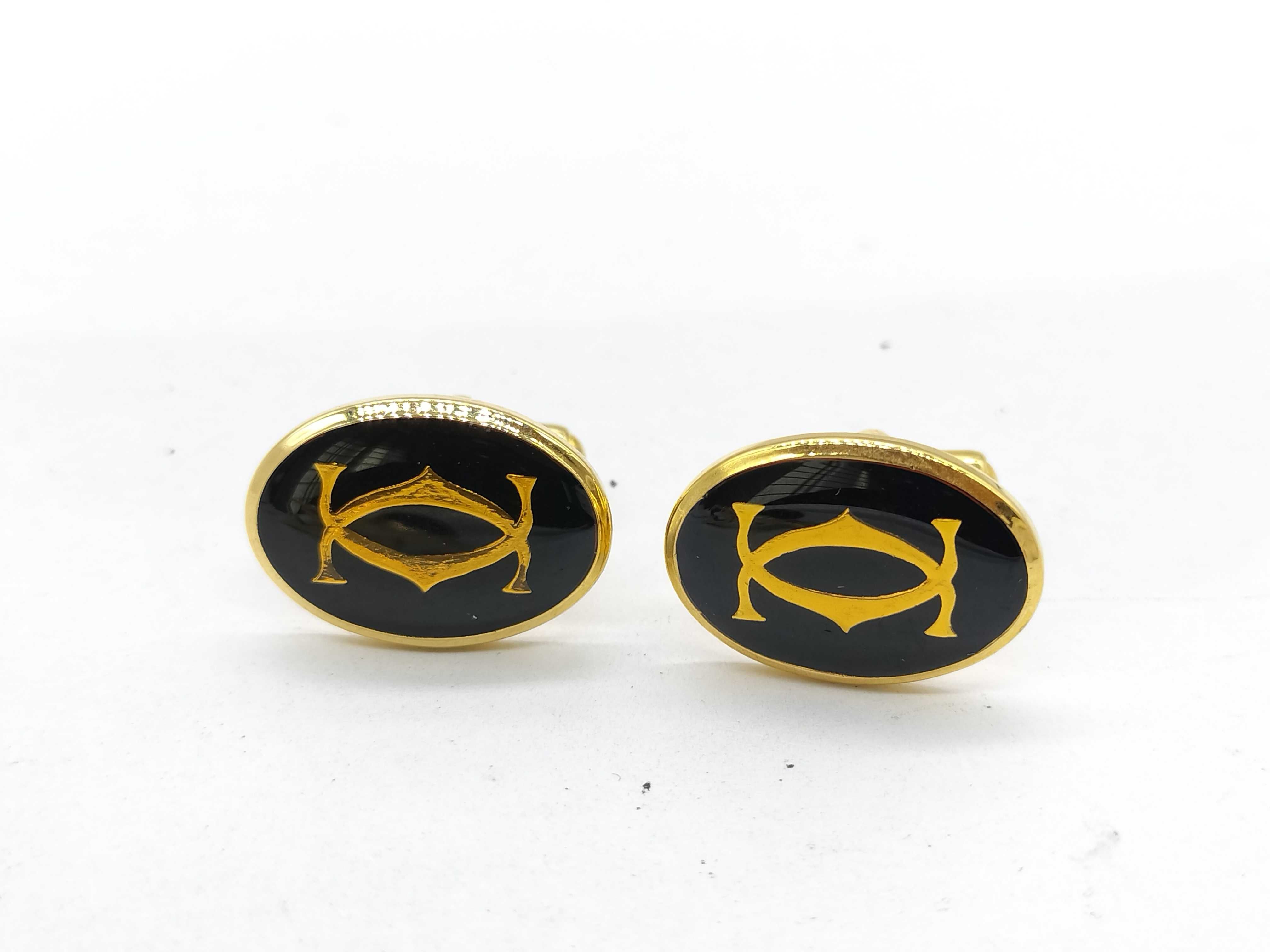 Cartier 2C Logo Gold-Tone and Black Lacquer Cufflink and Tie Clip Set