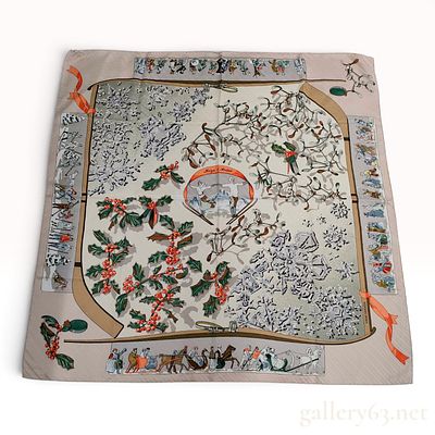 Hermes Neige d'Antan Silk Scarf. Hermes silk carre scarf in the Neige d'Antan (Snows of 