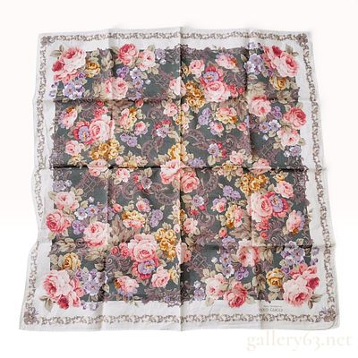 Vintage Paolo Gucci Floral Print Cotton Scarf 44cm. This vintage small square scarf is a design 