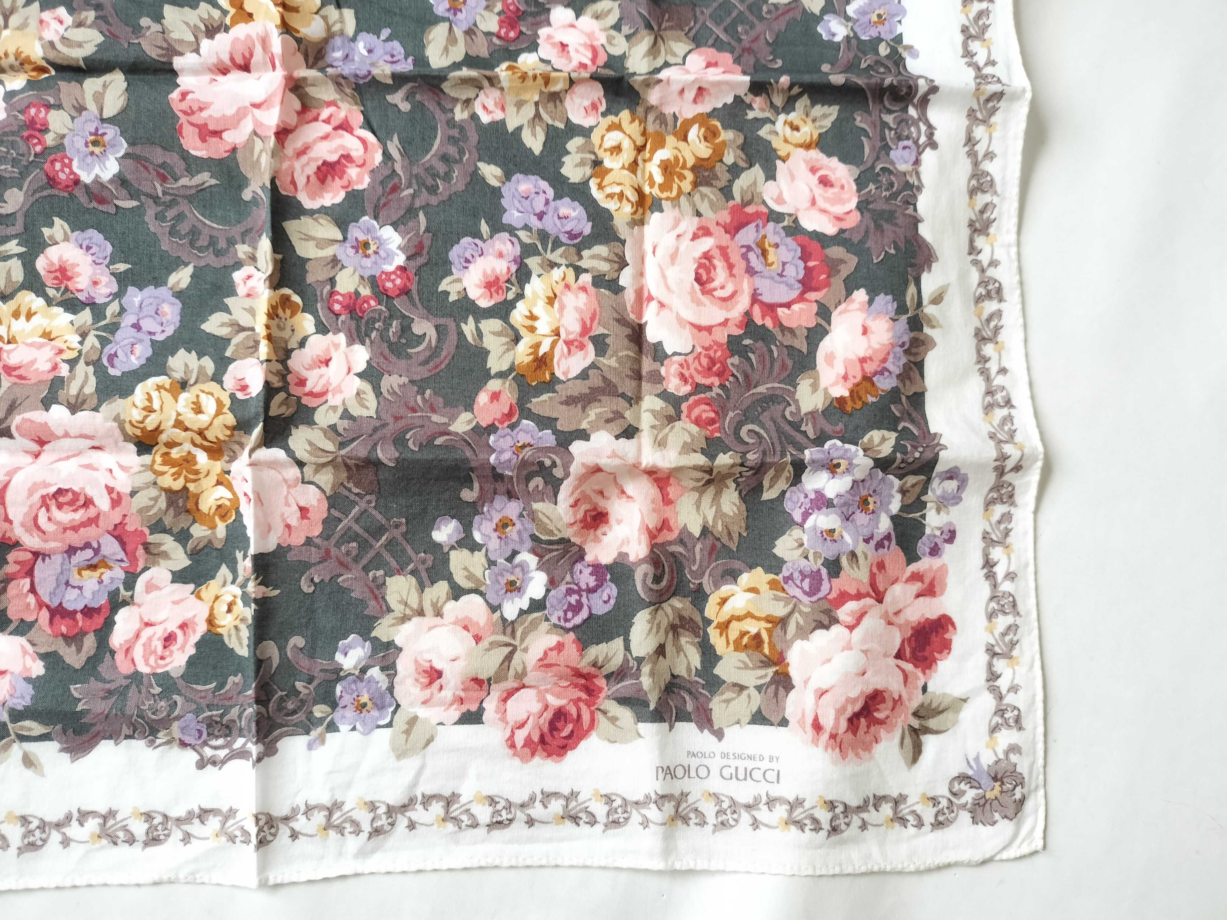 Vintage Paolo Gucci Floral Print Cotton Scarf 44cm