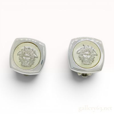 A Pair of Vintage Gianni Versace Silver-Toned Medusa Clip-On Earrings. A matched pair of vintage 