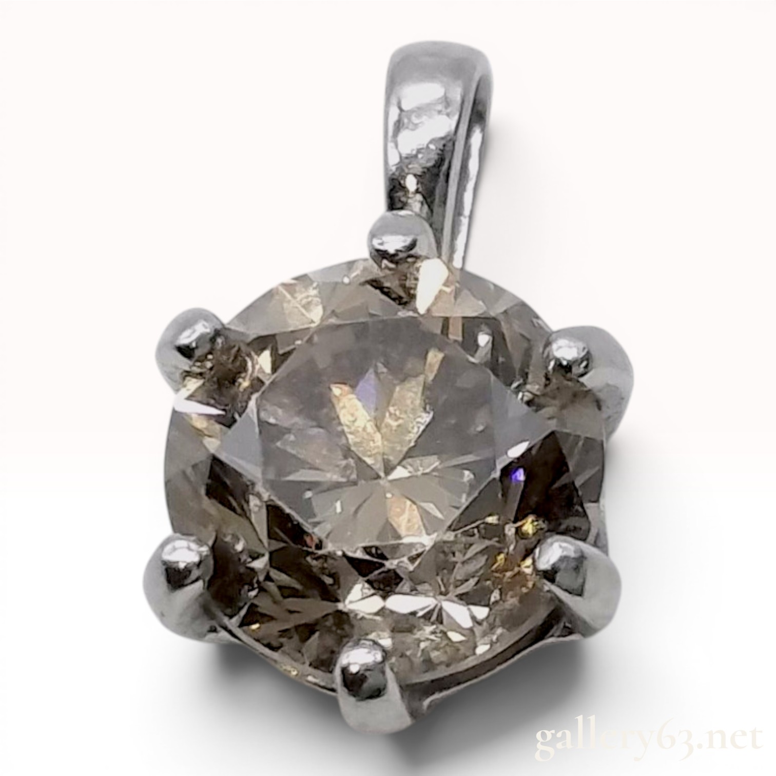 Pure Platinum One Carat Round Brilliant Cut Champagne Diamond Platinum Solitaire Pendant