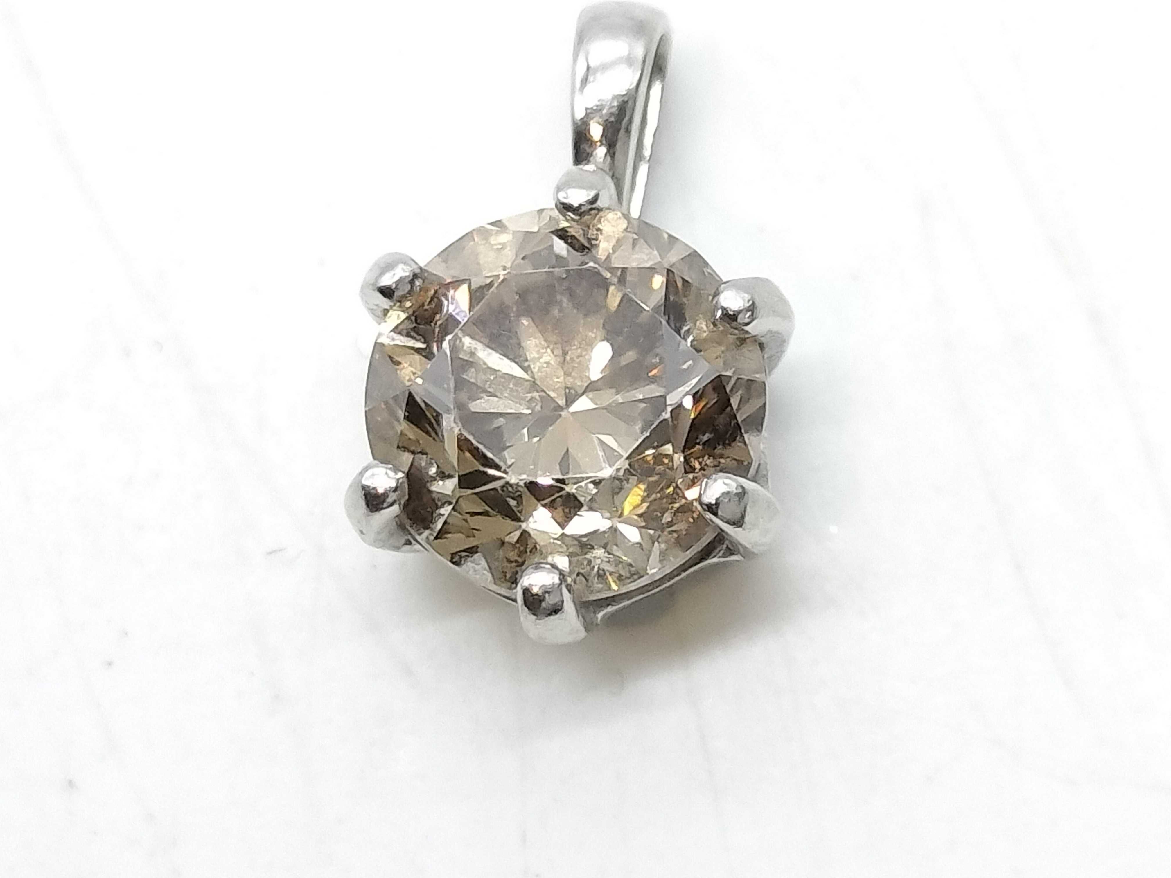 Pure Platinum One Carat Round Brilliant Cut Champagne Diamond Platinum Solitaire Pendant