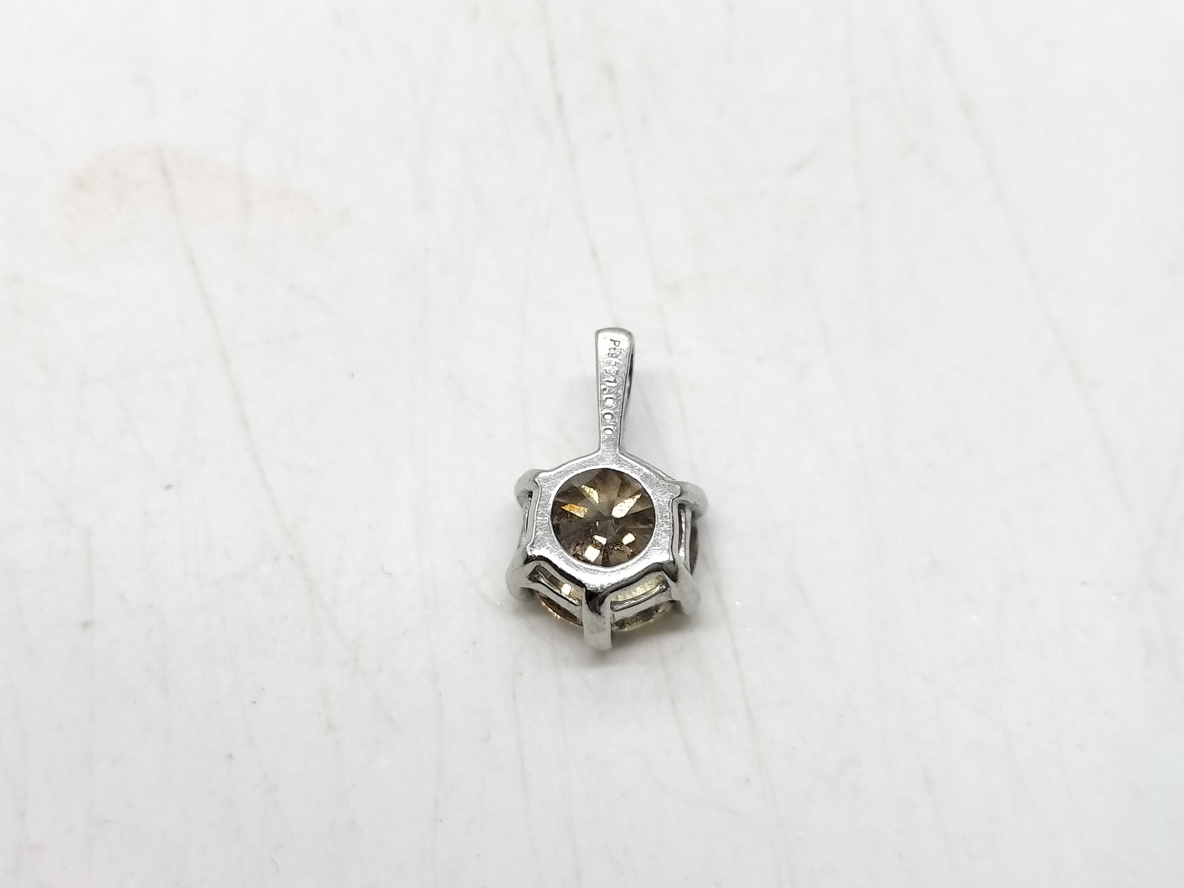 Pure Platinum One Carat Round Brilliant Cut Champagne Diamond Platinum Solitaire Pendant