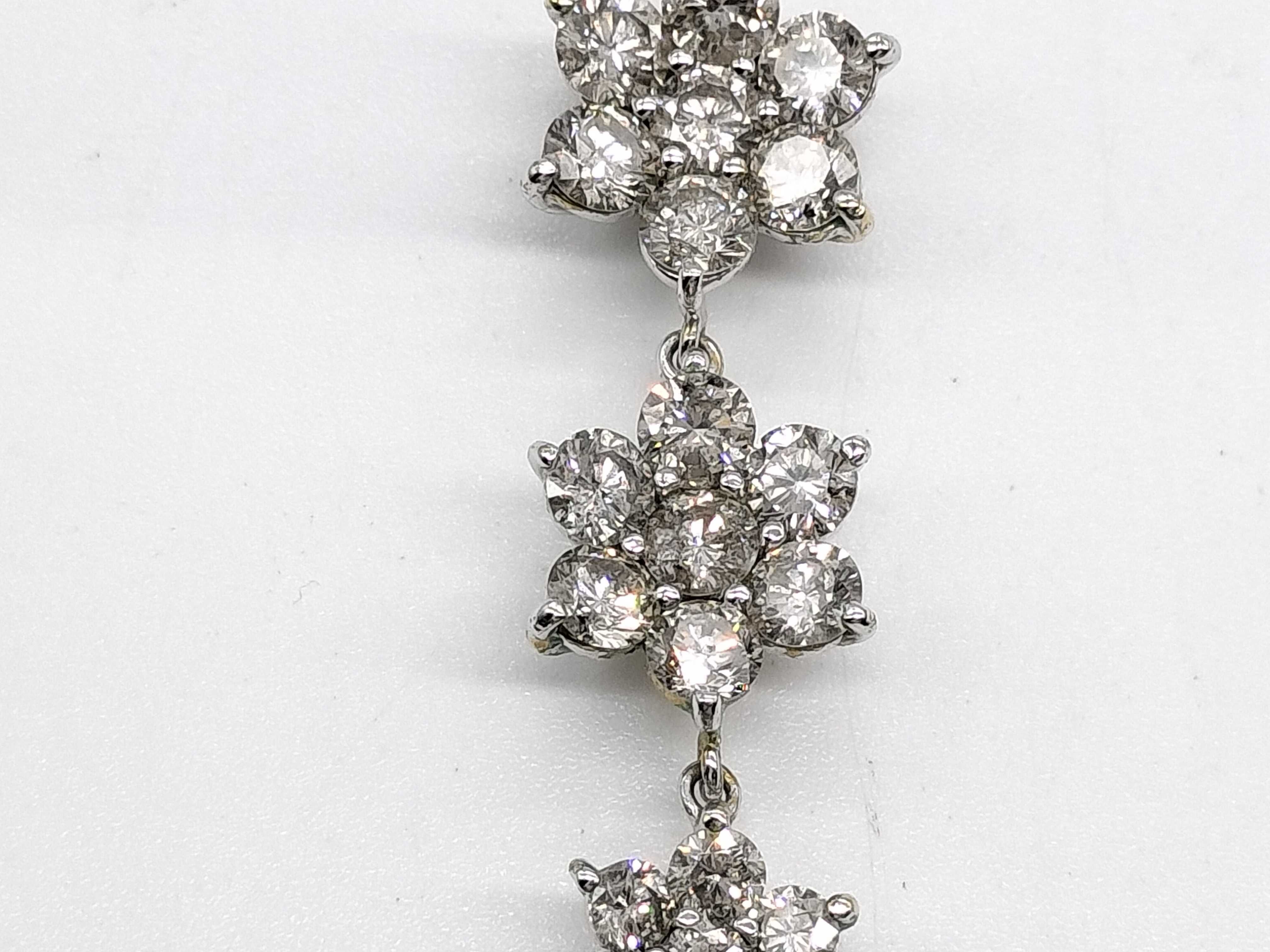 14K Gold and Diamond Triple Floral Cluster Drop Pendant