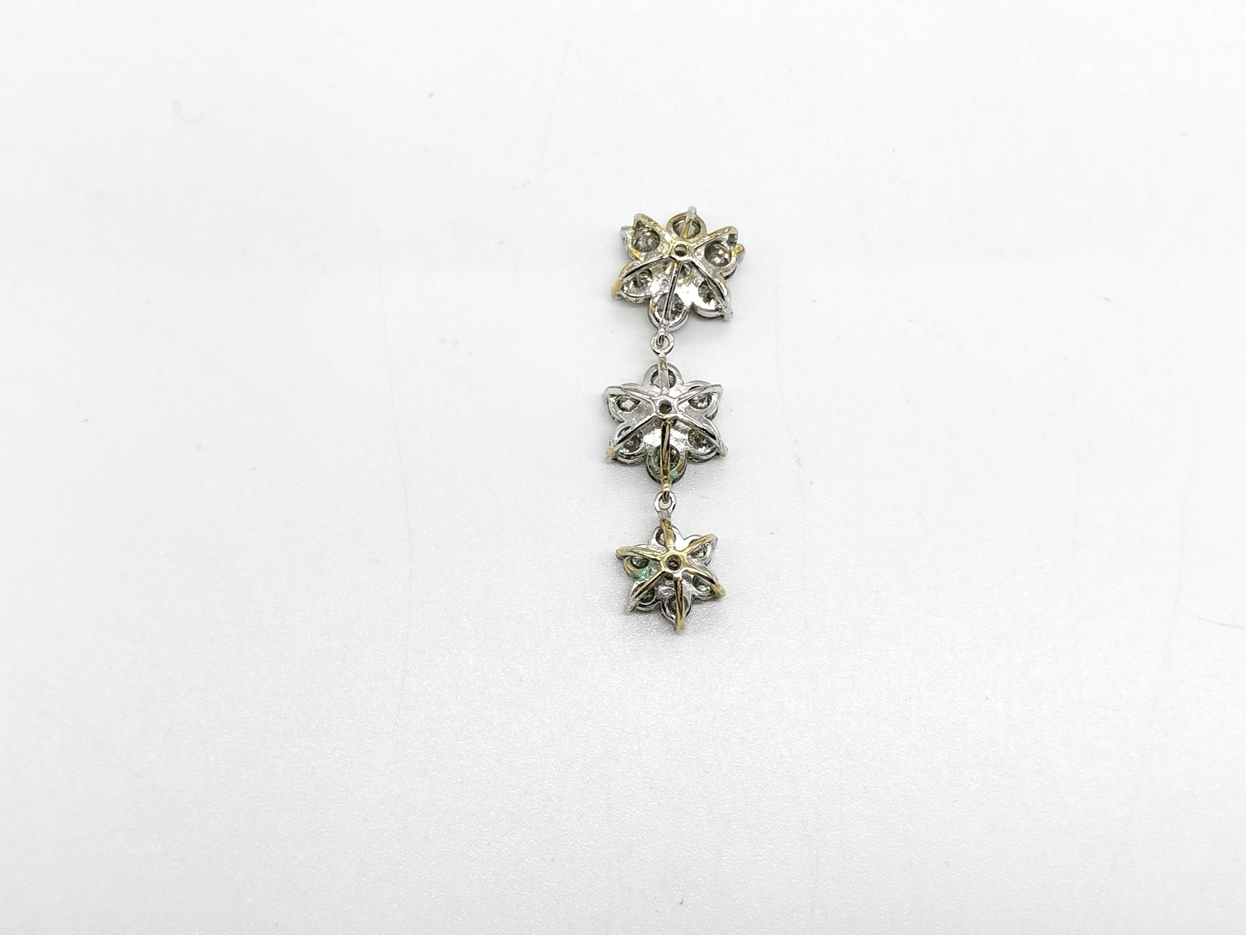 14K Gold and Diamond Triple Floral Cluster Drop Pendant