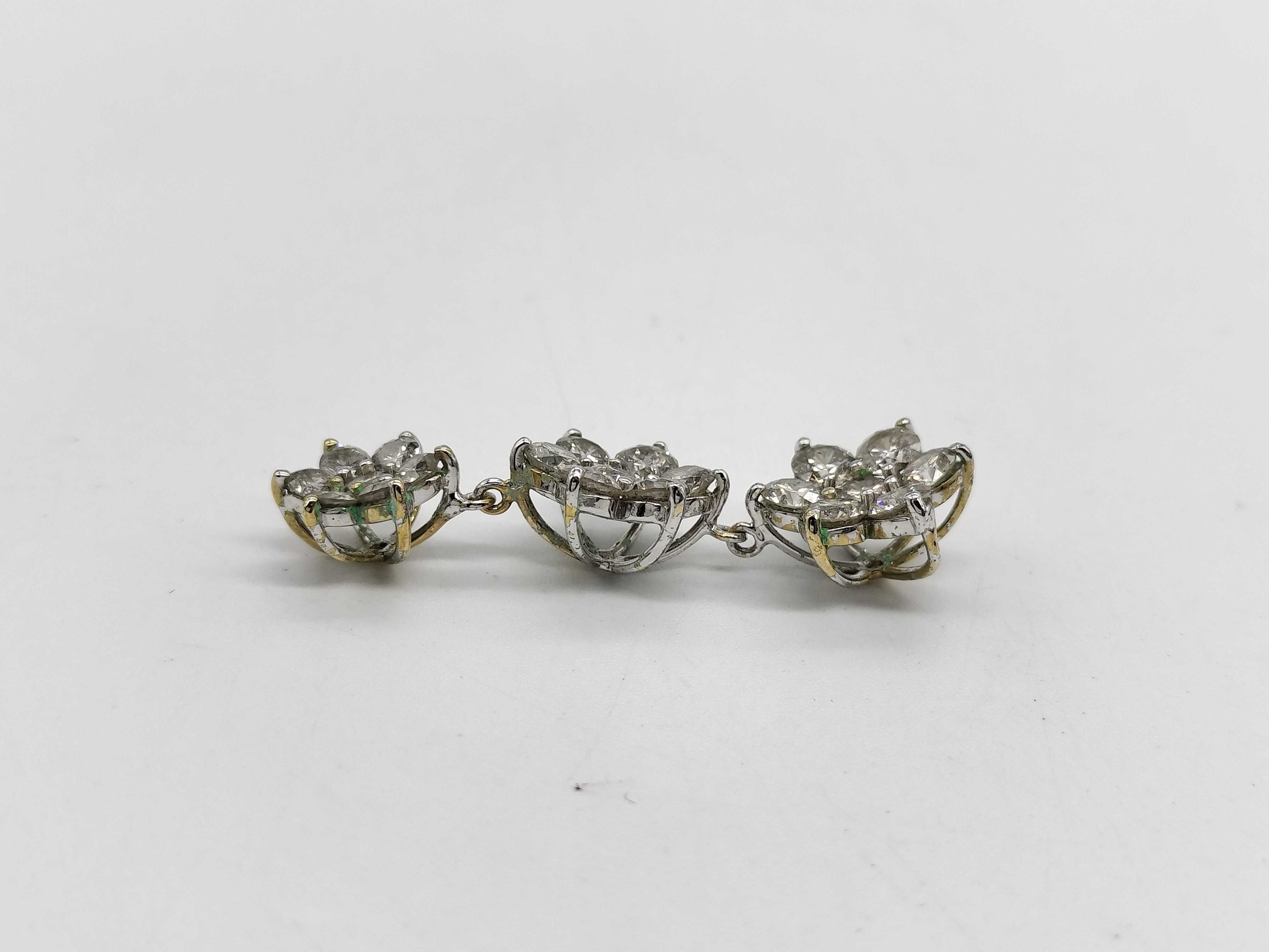 14K Gold and Diamond Triple Floral Cluster Drop Pendant